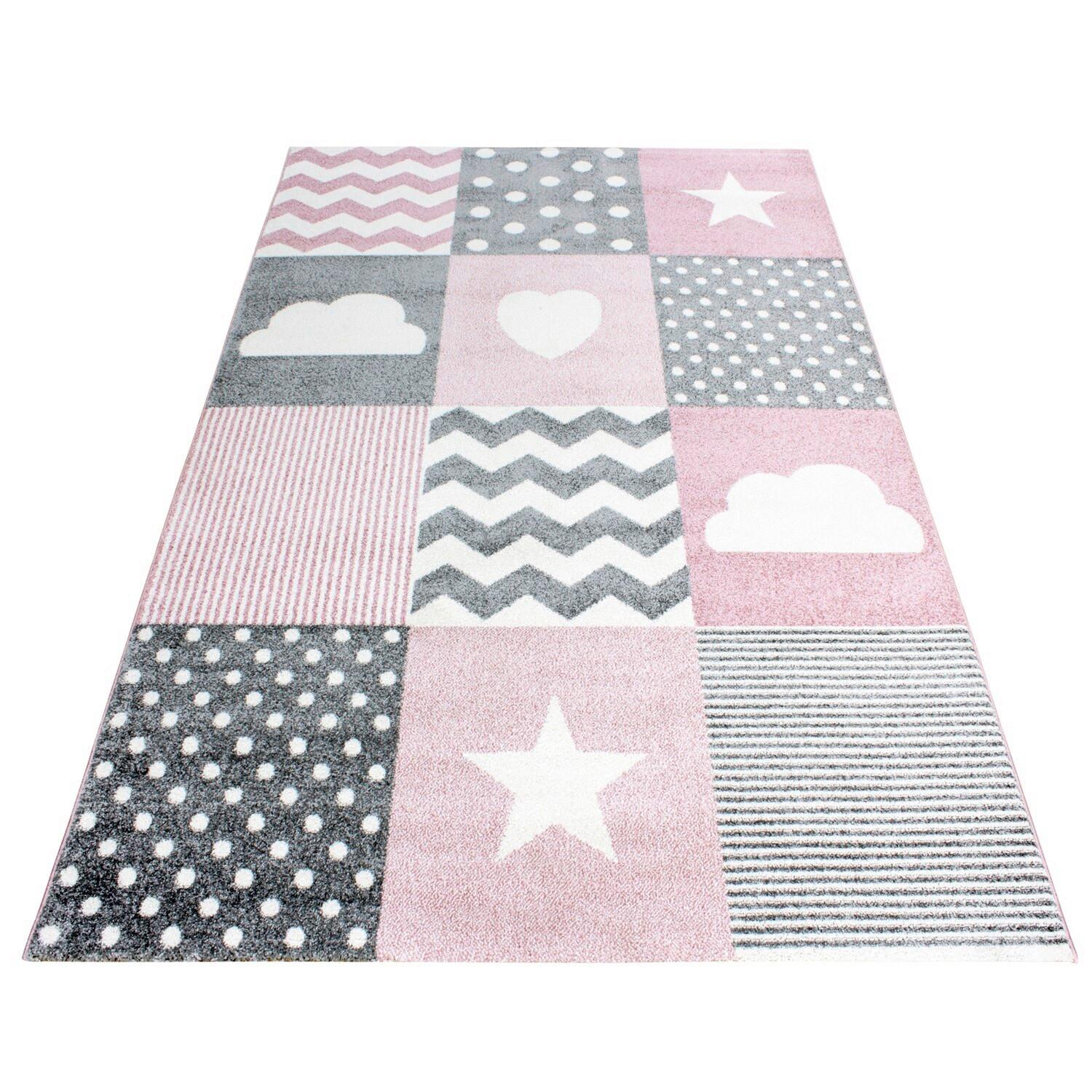 Kinderteppich Herz Grau/Weiß/Pink Kids 80x150 cm