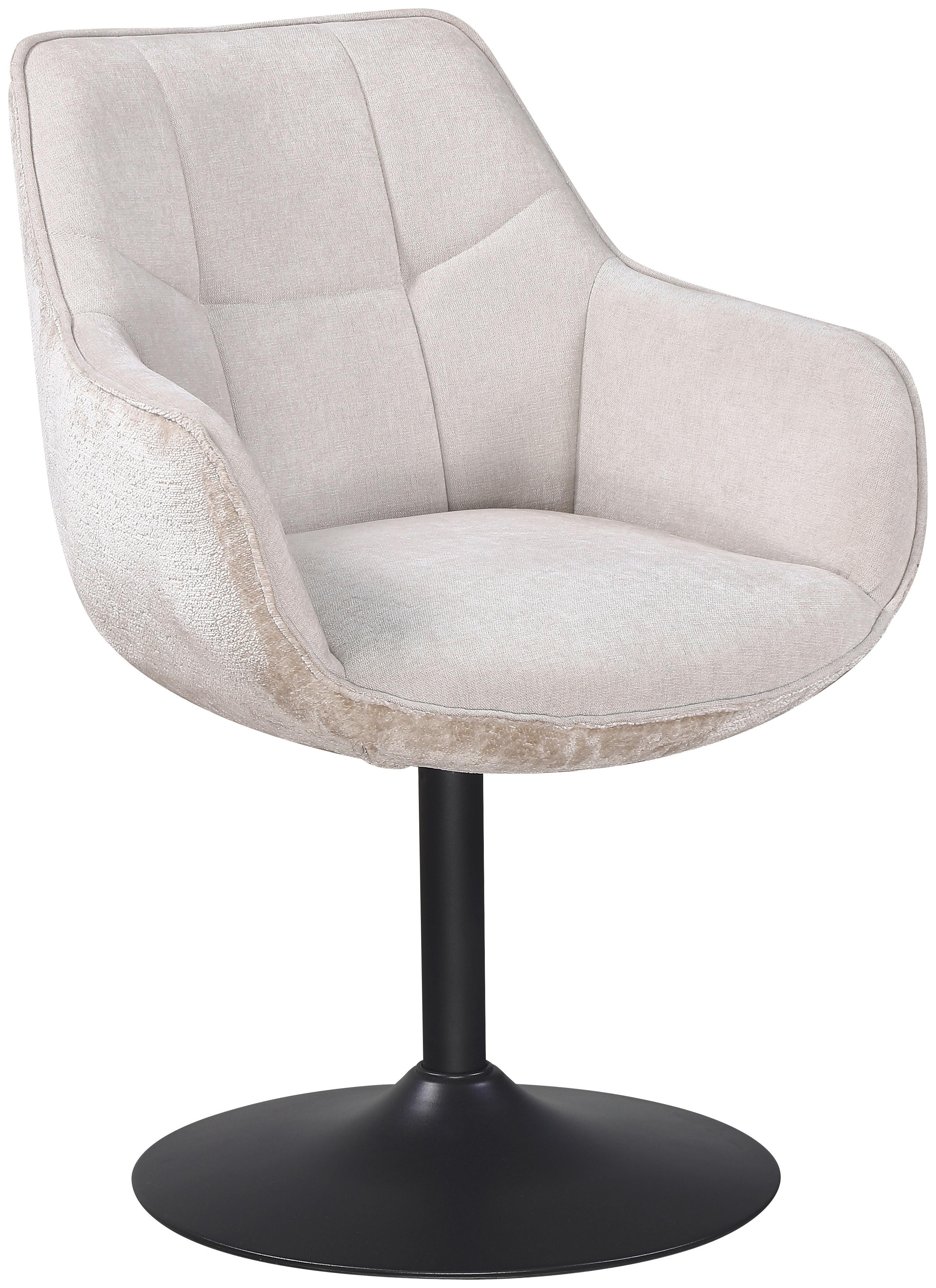 Armlehnstuhl Kaleo Chenille Beige, B: 63 cm - Beige/Schwarz, KONVENTIONELL, Textil/Metall (63/87/64cm) - MID.YOU