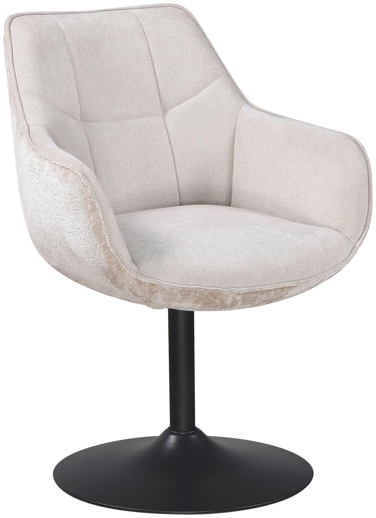 Armlehnstuhl Kaleo Chenille Beige, B: 63 cm - Beige/Schwarz, KONVENTIONELL, Textil/Metall (63/87/64cm) - MID.YOU