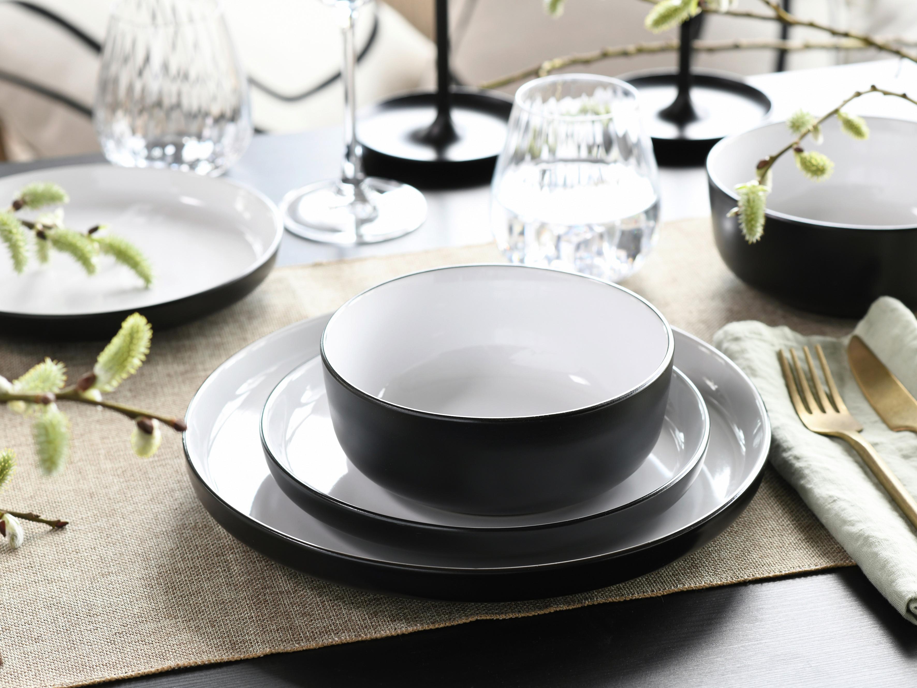 Kombiservice Nordic Cool Black Schwarz, Grauweiß 16--Teilig - Grauweiß/Schwarz, Basics, Keramik - Creatable
