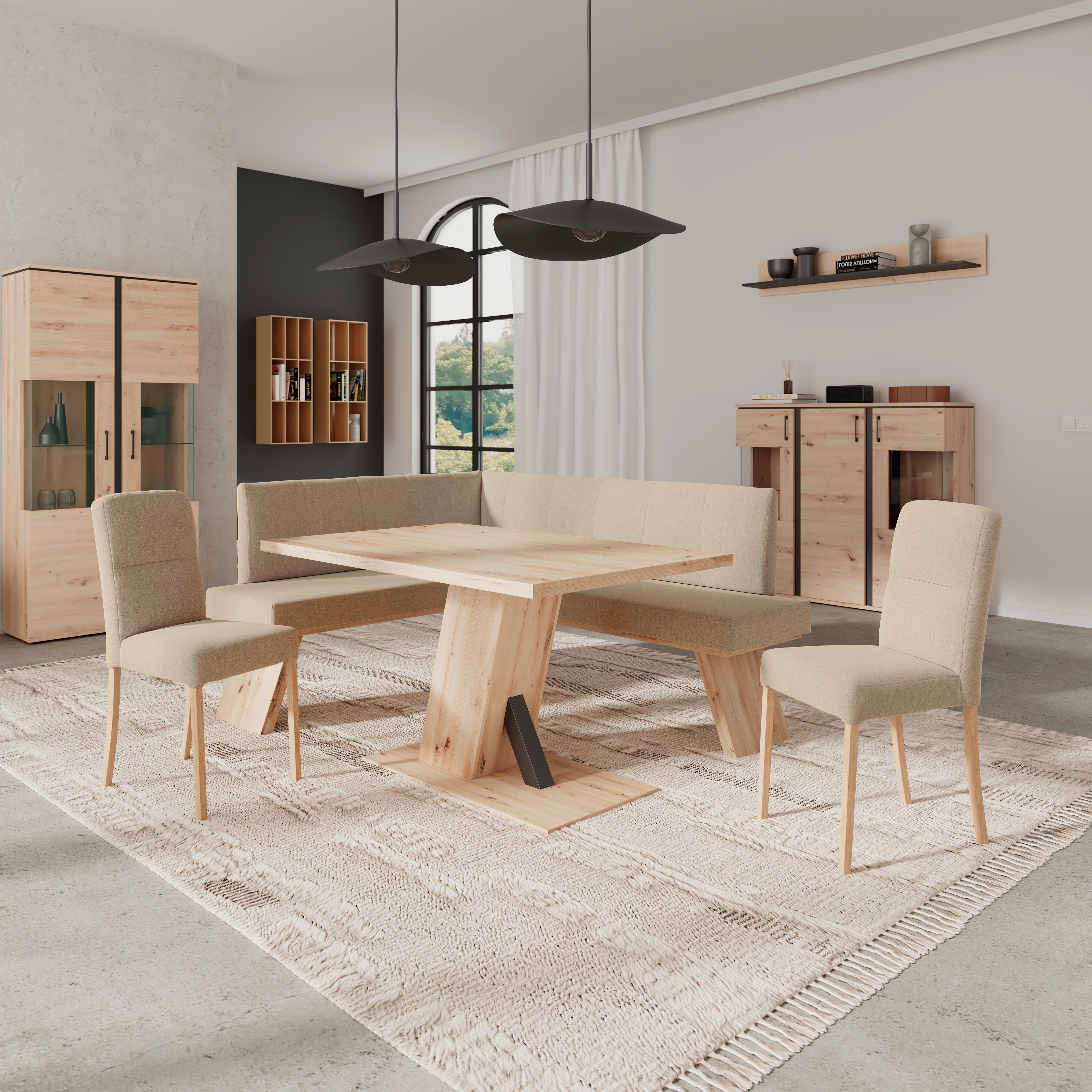 Eckbank Emma Ii Webstoff Beige, B: 140 Cm - Eichefarben/Beige, KONVENTIONELL, Holzwerkstoff/Textil (140/160cm)