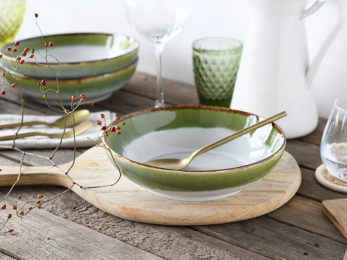 Schüsselset 4 -teilig. Cascade Steinzeug, Weiß/grün - Weiß/Grün, Design, Keramik - Creatable