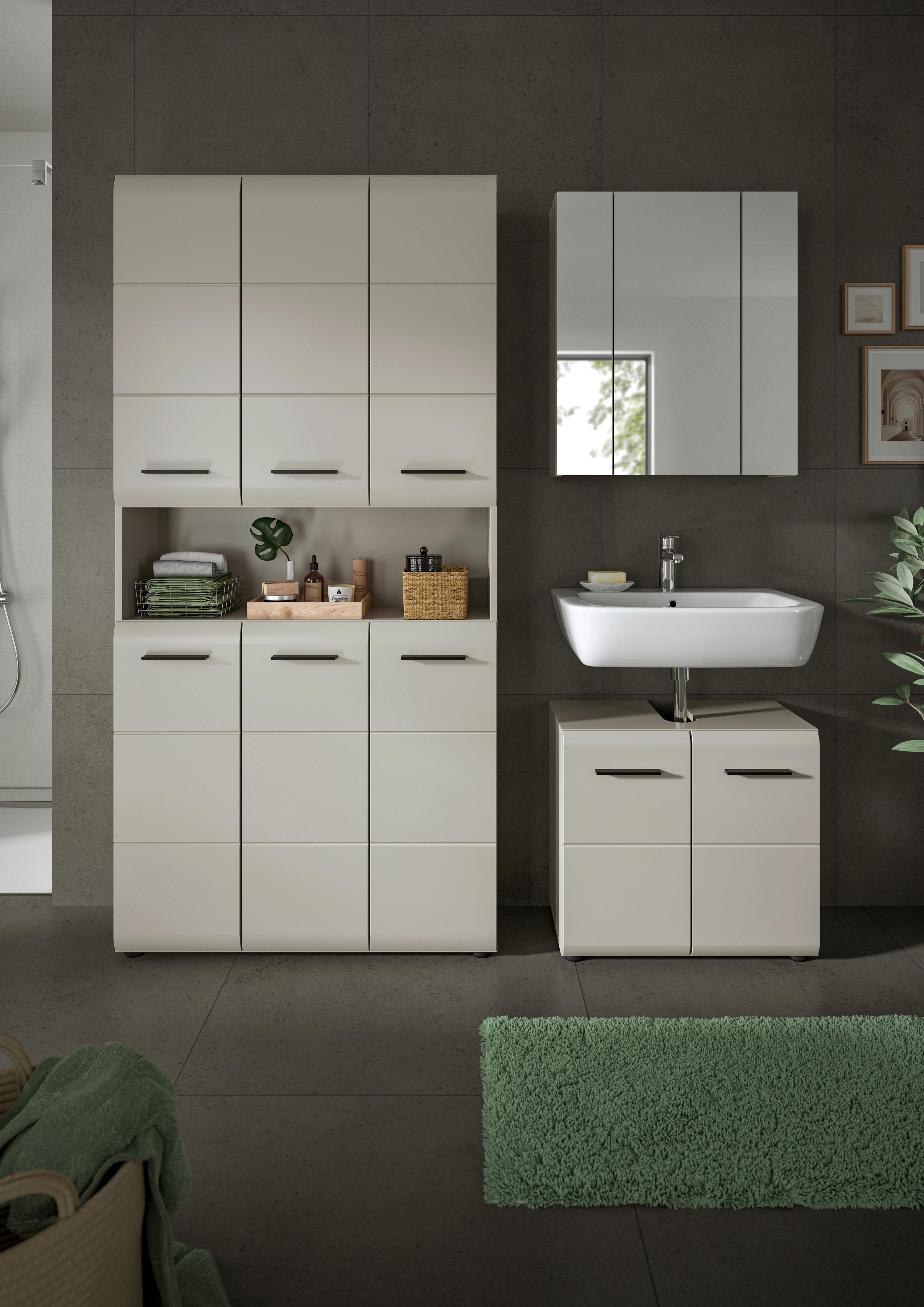 Badezimmer Ice Kaschmir B: 150cm - Kaschmir/Schwarz, Trend, Glas/Holzwerkstoff (150cm) - MID.YOU