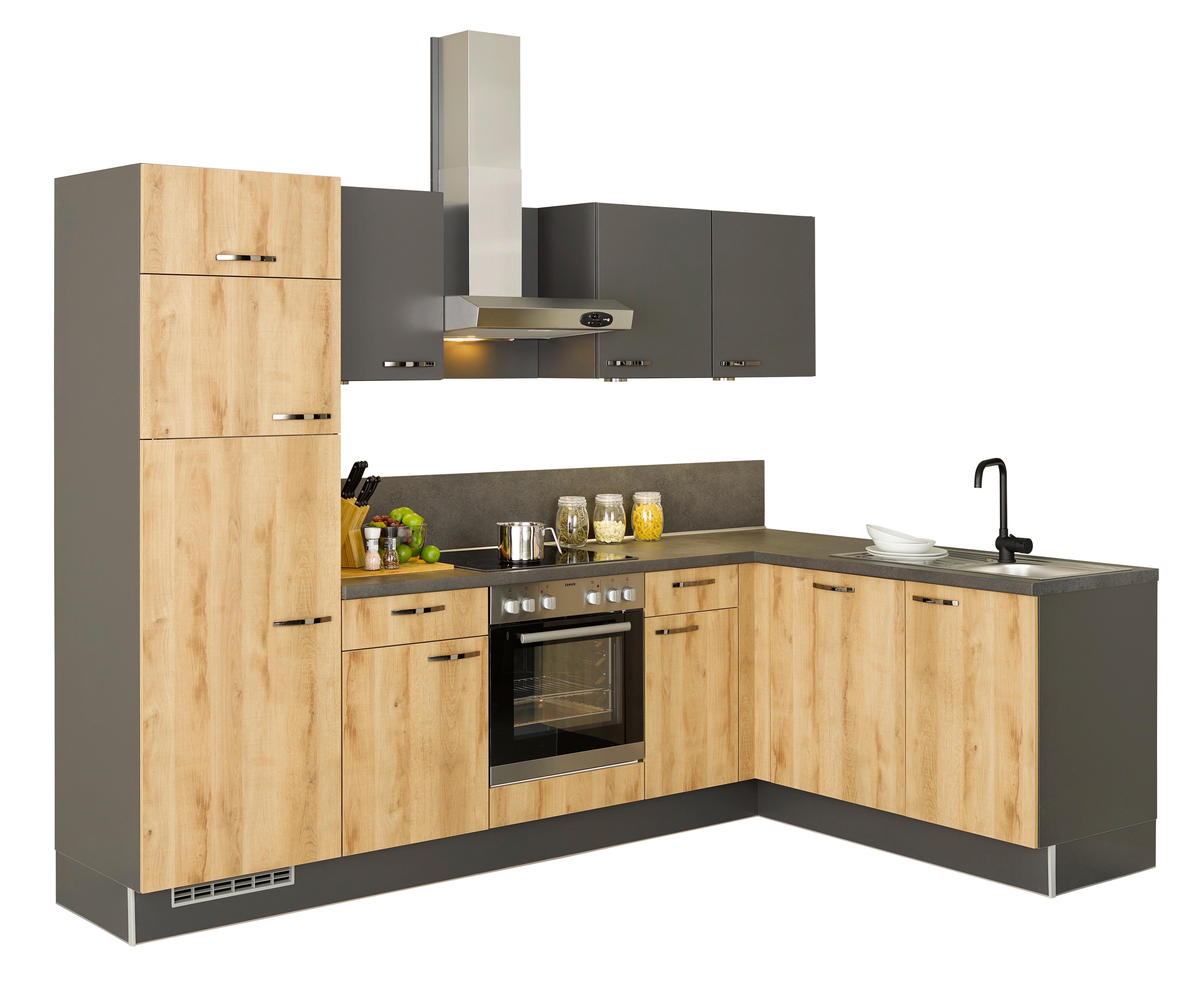 Eckküche Pn100/80 mit Geräten 275x175 cm Verschiedene Dekore - Graphitfarben/Honig, Trend, Holzwerkstoff (275/175cm) - Pino