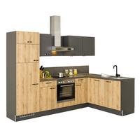 Eckküche Pn100/80 mit Geräten 275x175 cm Verschiedene Dekore - Graphitfarben/Honig, Trend, Holzwerkstoff (275/175cm) - Pino