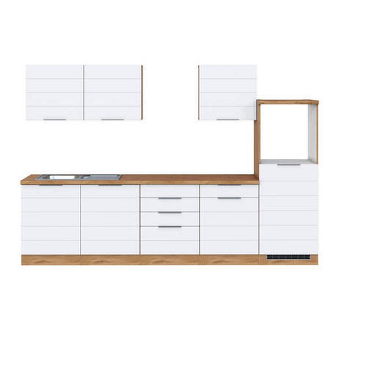 Küchenzeile Florenz ohne Geräte 300 cm Weiß/Eichef. - Eiche Wotan/Weiß, Design, Holzwerkstoff (300cm) - Held