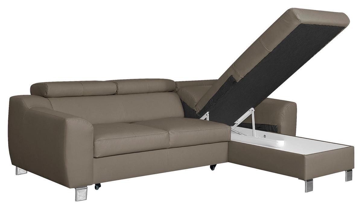 Ecksofa Aspen Taupe S: 242 Cm - Taupe/Chromfarben, Design, Leder/Textil (242/176cm) - Livetastic