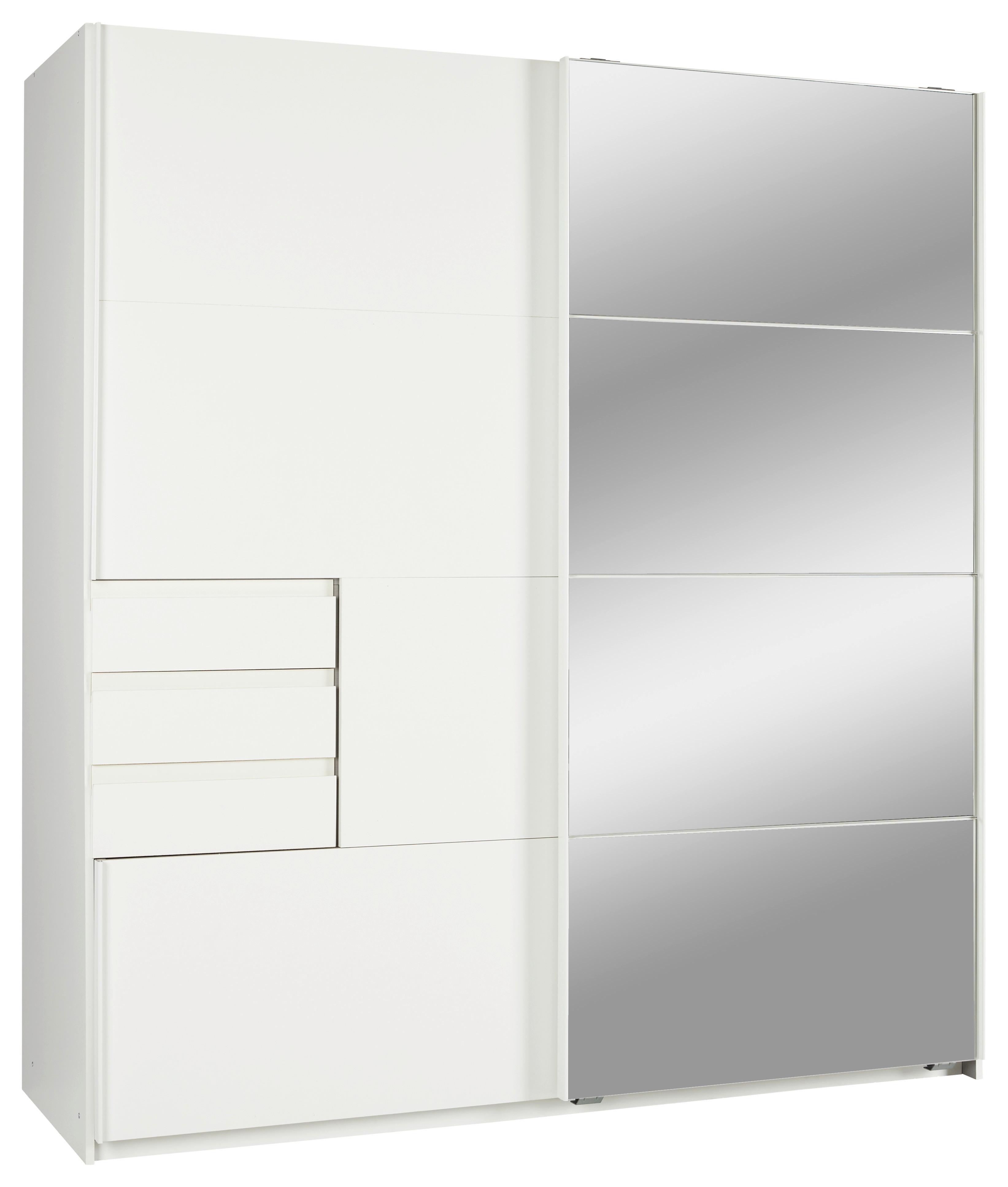 Schwebetürenschrank mit Laden 180 cm Oldenburg, Weiß - Eichefarben/Weiß, KONVENTIONELL, Glas/Holzwerkstoff (180/198/65cm)