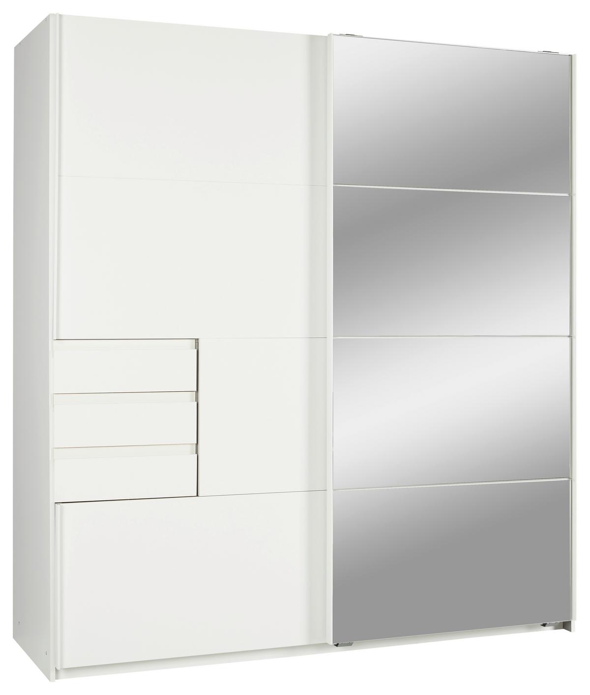 Schwebetürenschrank mit Laden 180 cm Oldenburg, Weiß - Eichefarben/Weiß, KONVENTIONELL, Glas/Holzwerkstoff (180/198/65cm)
