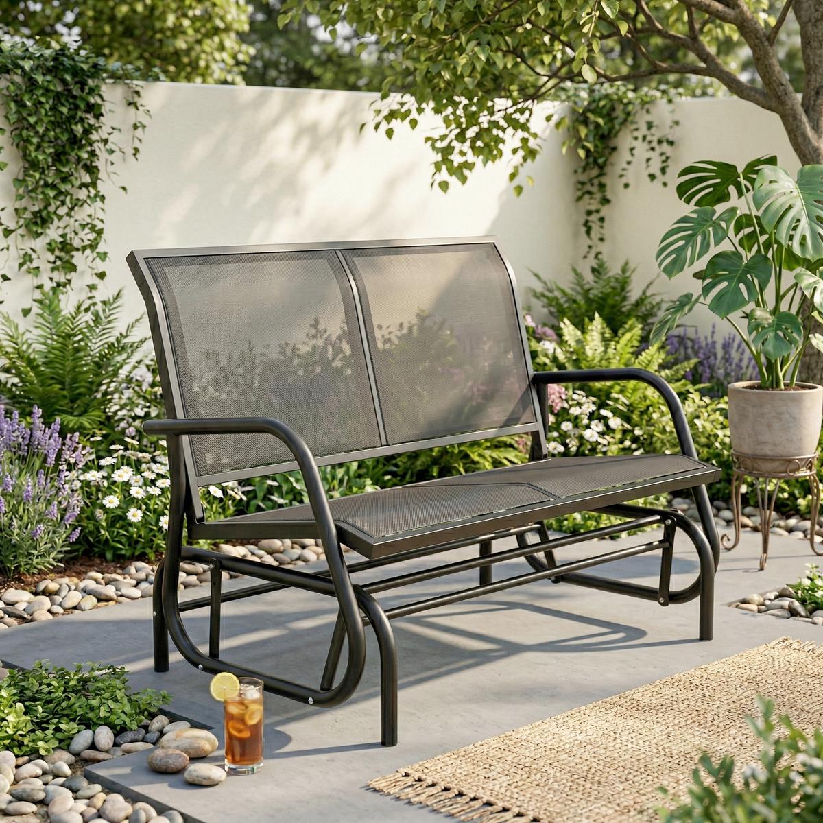 Gartenbank 2-Sitzer 1001327 - Schwarz, Basics, Metall (120/70/83cm)