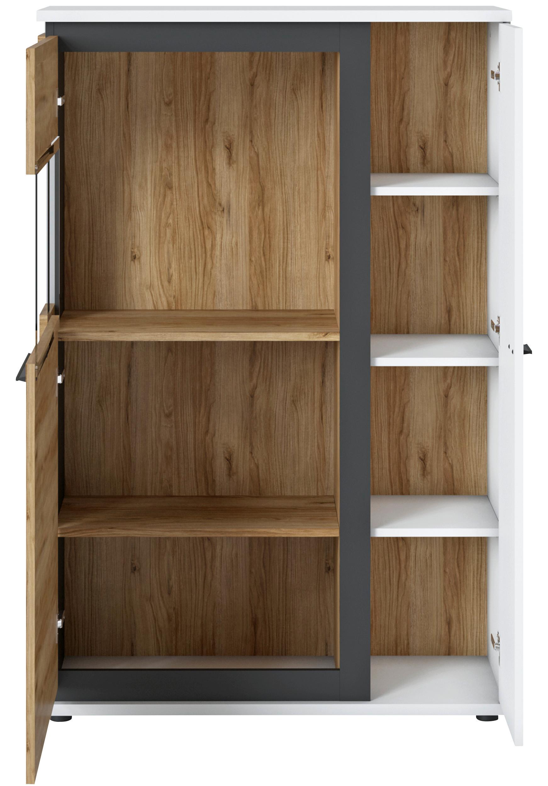 Vitrine Salinas Weiß Eichefarben/Glasfront Links - Eichefarben/Schwarz, Trend, Glas/Holzwerkstoff (93/139,8/37cm)