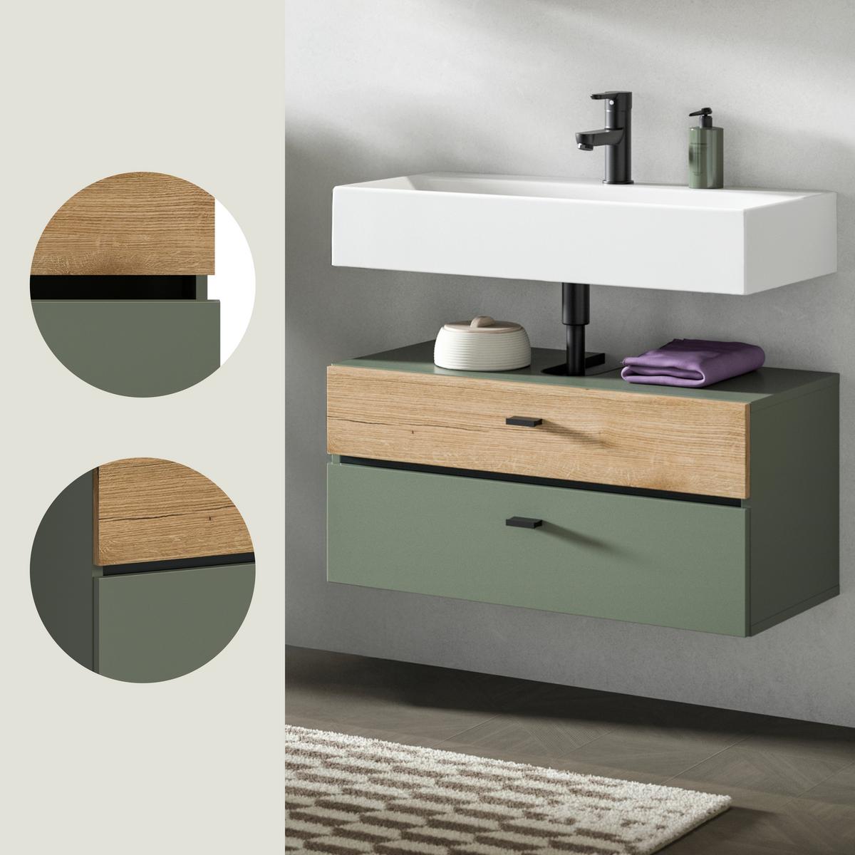 Waschbeckenunterschrank Aqua Grün/Eichefarben B: 75cm - Eichefarben/Grün, Trend, Holzwerkstoff (75/35/35cm) - MID.YOU