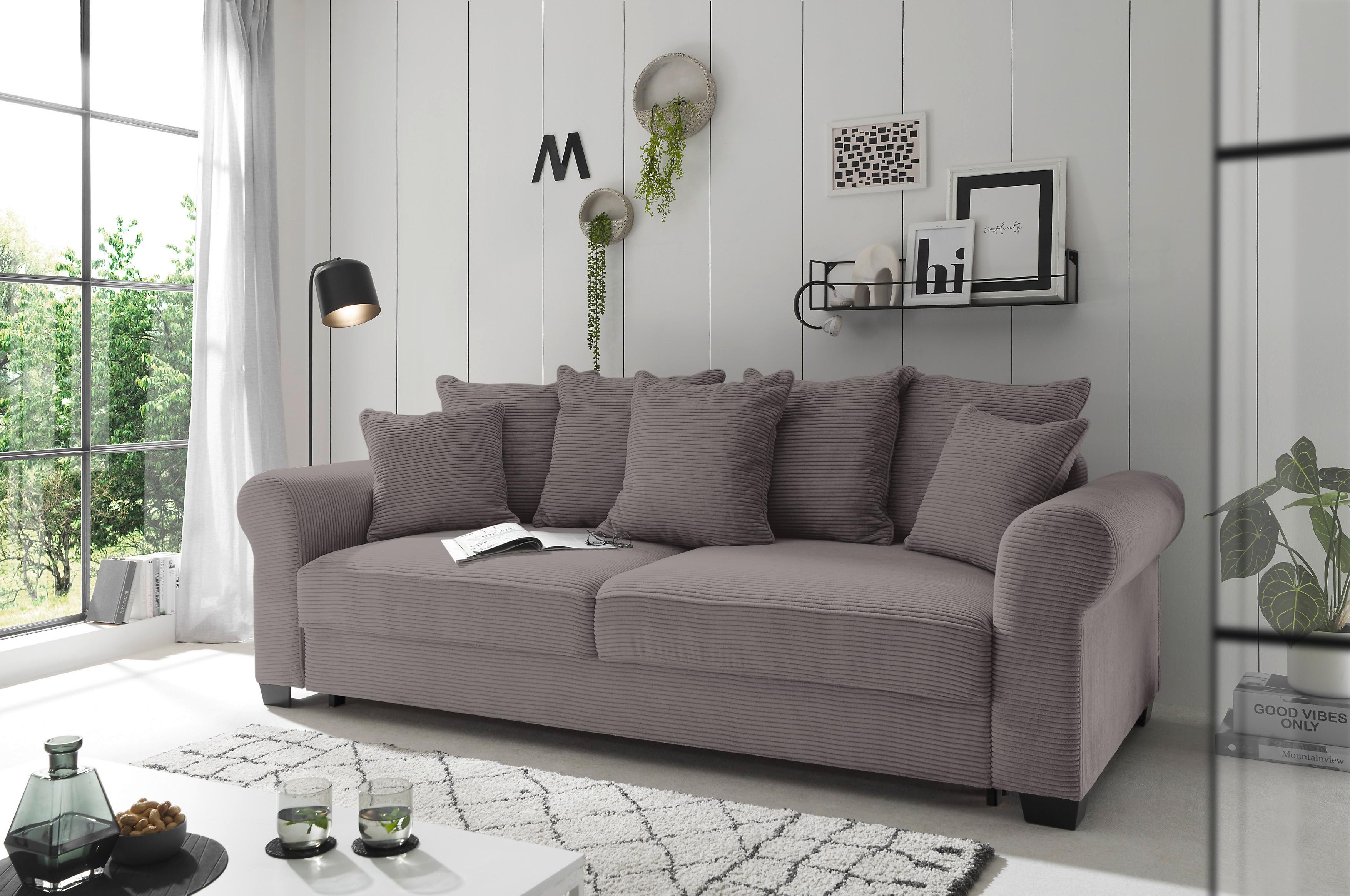2-Sitzer-Sofa Mit Schlaffunktion Maureen B:250cm - Dunkelgrau/Schwarz, KONVENTIONELL, Textil (250/95/125cm) - MID.YOU