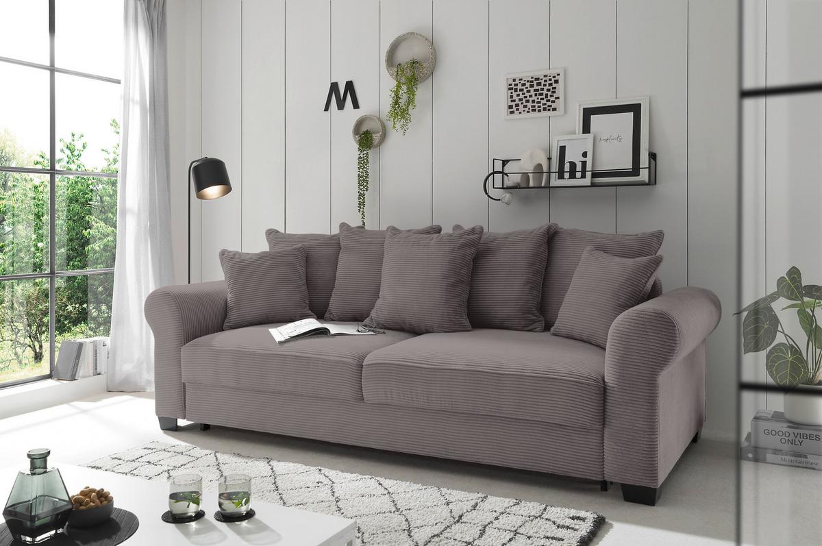 2-Sitzer-Sofa Mit Schlaffunktion Maureen B:250cm - Dunkelgrau/Schwarz, KONVENTIONELL, Textil (250/95/125cm) - MID.YOU
