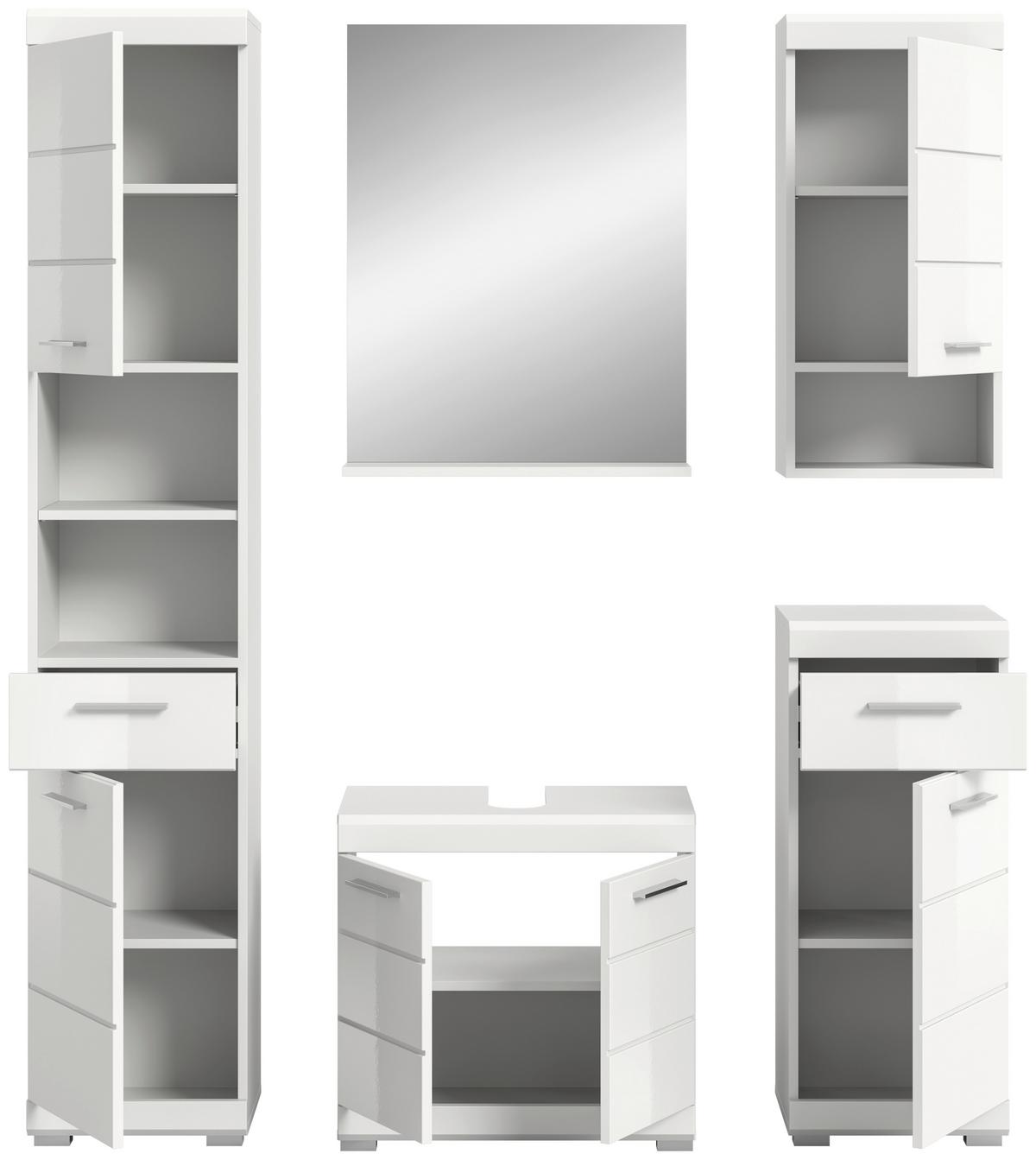 Badezimmer Scout Weiß B: 134 Cm - Weiß Hochglanz/Silberfarben, MODERN, Glas/Holzwerkstoff (134cm) - MID.YOU
