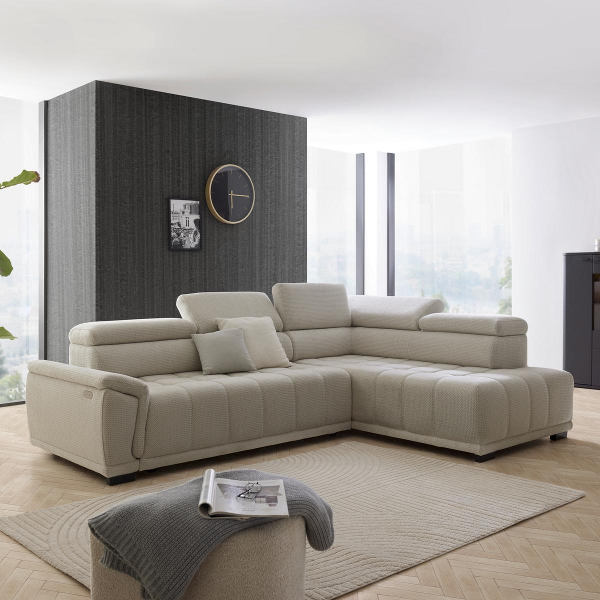 Rohová sedačka GRINALDI, pravá, sivobiela - čierna/sivobiela, Modern, textil/plast (283/206cm) - Premium Living