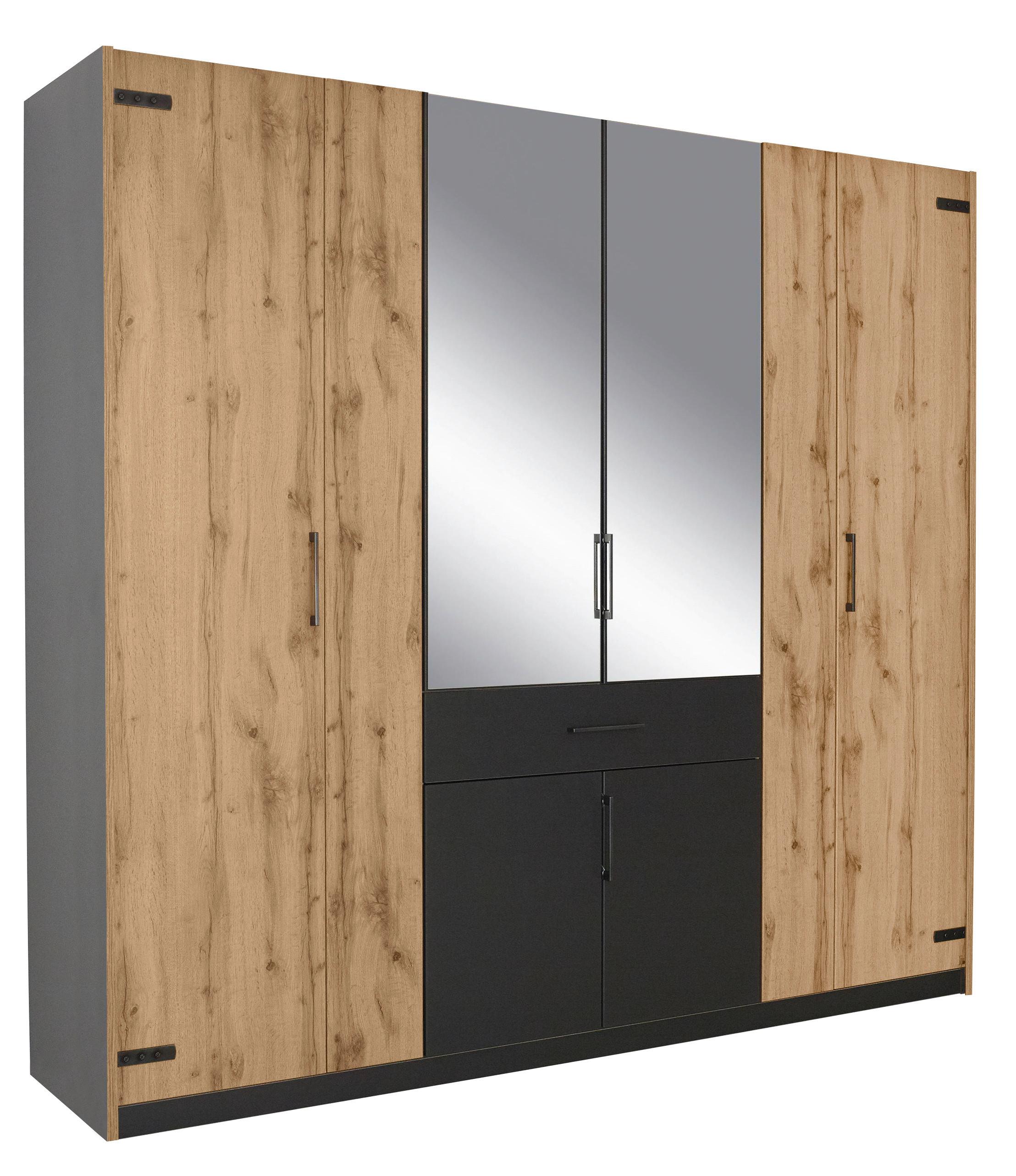 Drehtürenschrank Mit Spiegel 226 cm Nevada Dunkelgrau - Dunkelgrau/Silberfarben, MODERN, Glas/Holzwerkstoff (226/210/57cm) - Rauch Möbel