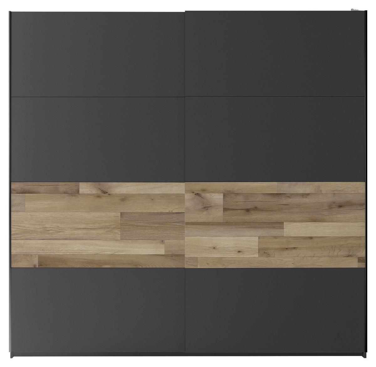 Schwebetürenschrank B: 215 Cm Medina, Graphit/eiche Dekor - Eichefarben/Graphitfarben, MODERN, Holzwerkstoff (215/210/58,5cm) - MID.YOU