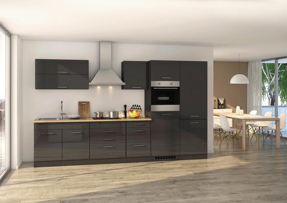 Küchenblock in Anthrazit Hochglanz mit E-Geräten Küchenblock in Anthrazit Hochglanz mit E-Geräten