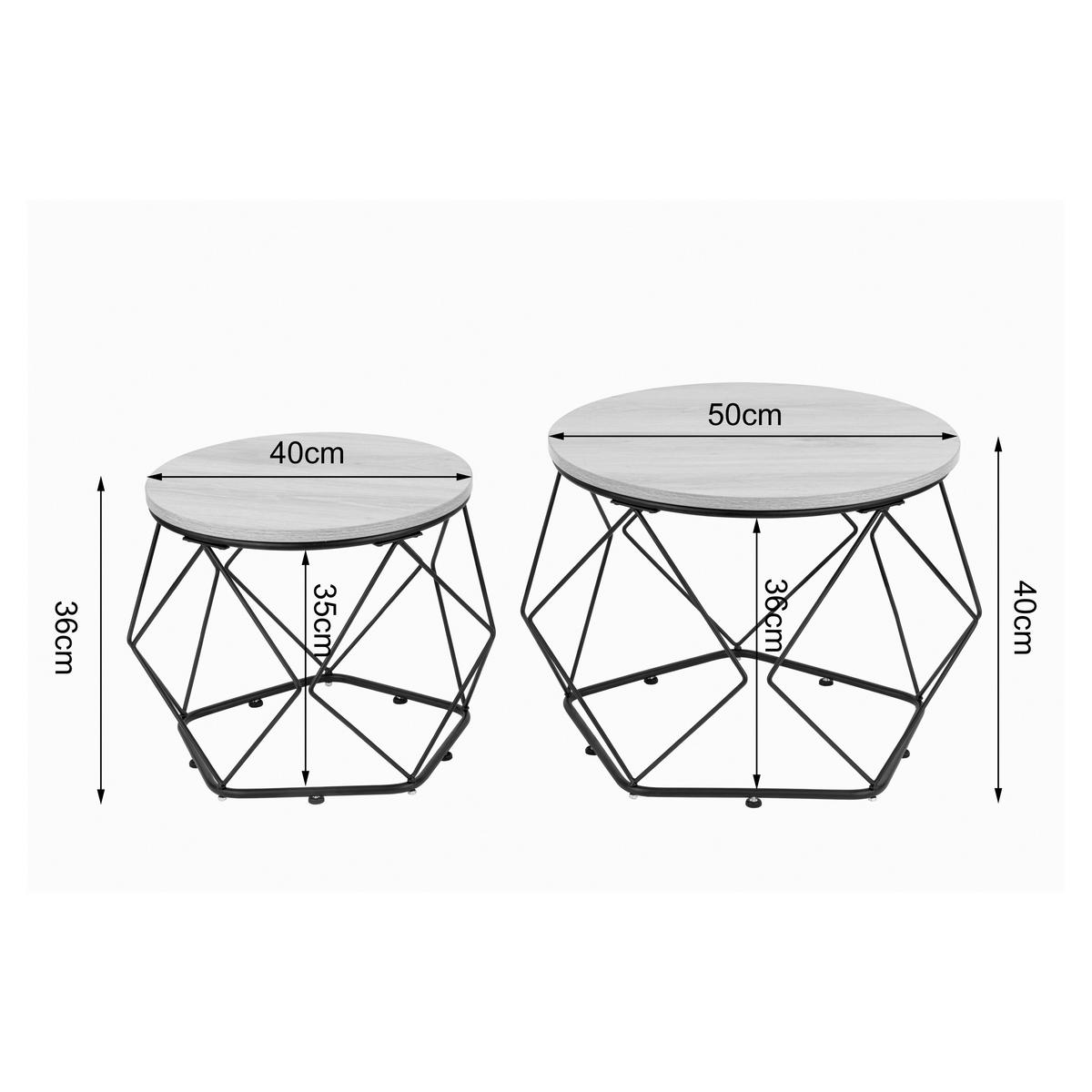 Couchtisch-Set Schwarz/Eichefarben B: 50cm - Eichefarben/Schwarz, Design, Holzwerkstoff/Metall (50-40/50-40/40-36cm) - MID.YOU