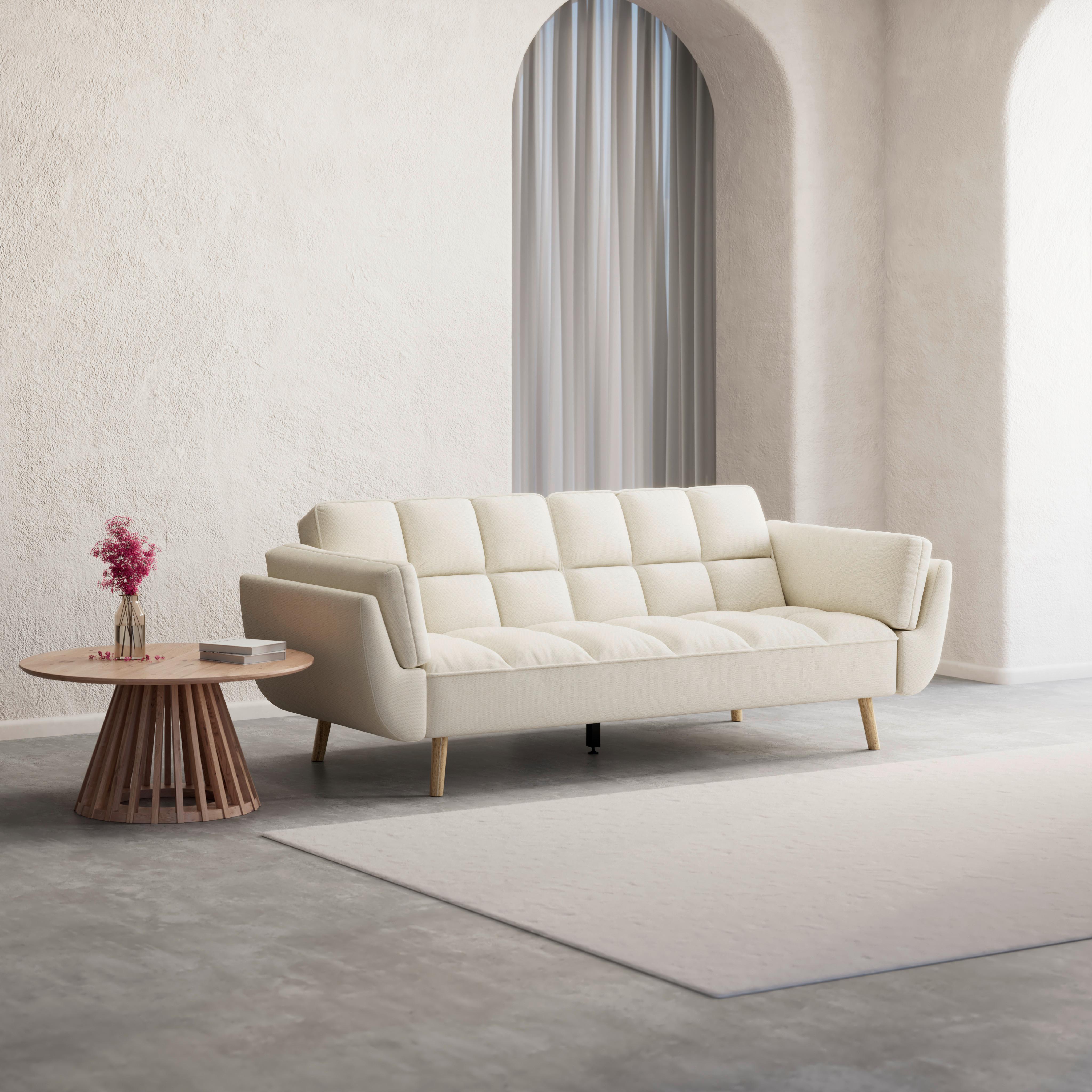 Rozkládací pohovka CORA, krémová, max. 360 kg - krémová/přírodní barvy, Moderní, dřevo/textil (214/92/81cm) - Bessagi Home