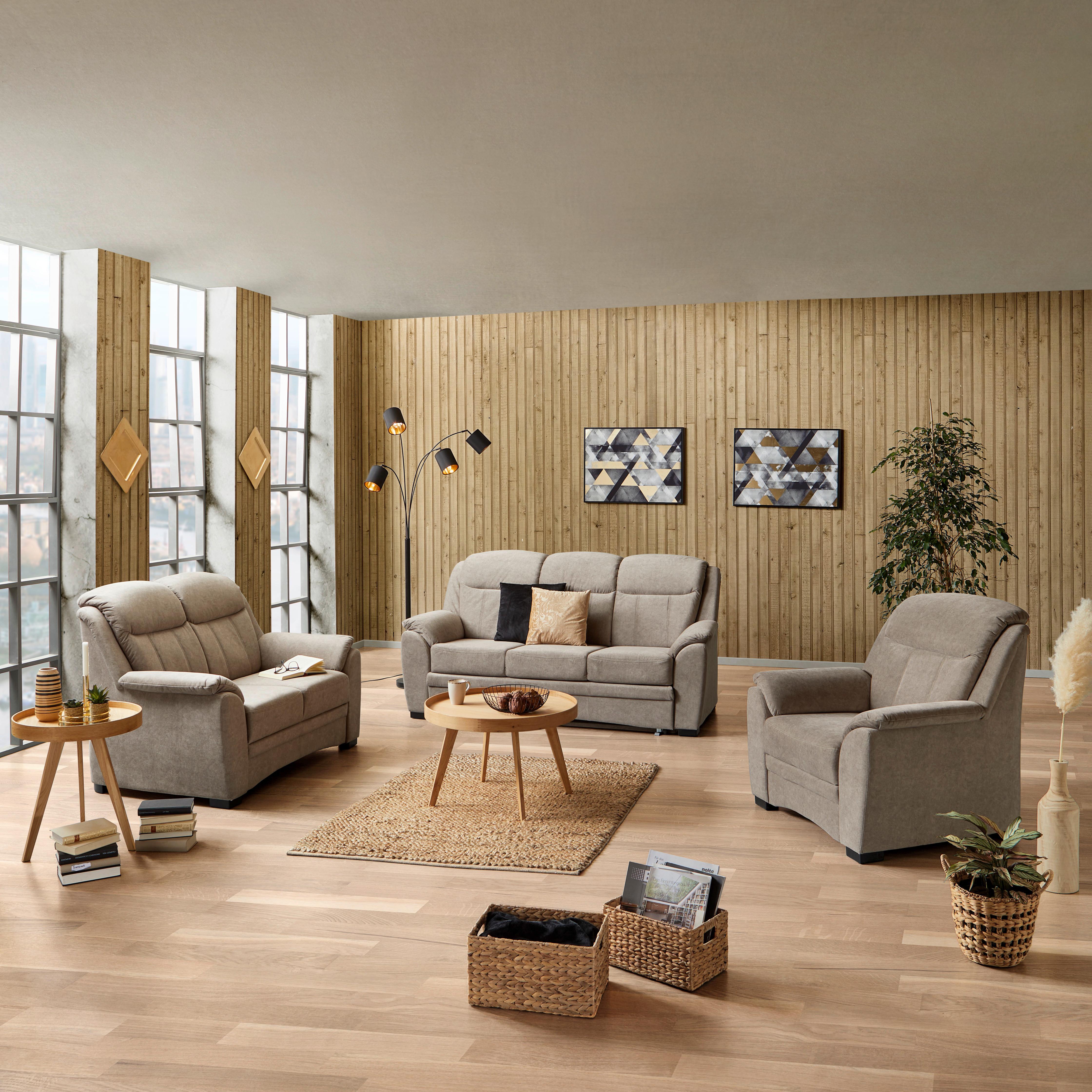 3-Sitzer-Sofa + Schlaffunktion Bruno Sandfarben - Sandfarben/Schwarz, MODERN, Textil (193/99/106cm)