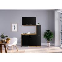 Miniküche M. Kühlschrank + Kochfeld 130 Cm Schwarz/eiche - Edelstahlfarben/Eichefarben, MODERN, Holzwerkstoff/Metall (130cm) - Respekta
