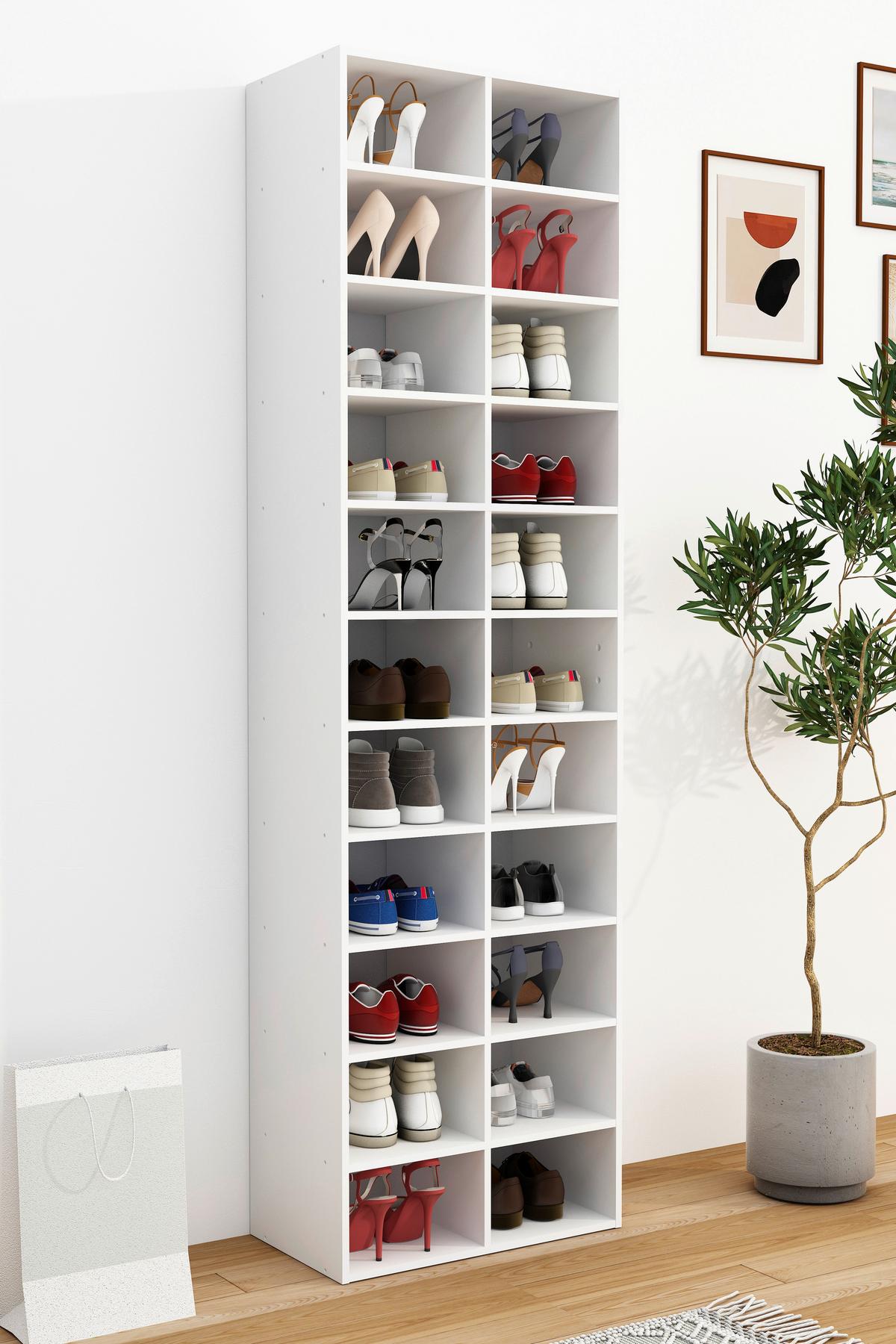 SCHUHREGAL Weiß, 52 cm - Weiß, Design, Holzwerkstoff (52/183/30cm) - MID.YOU