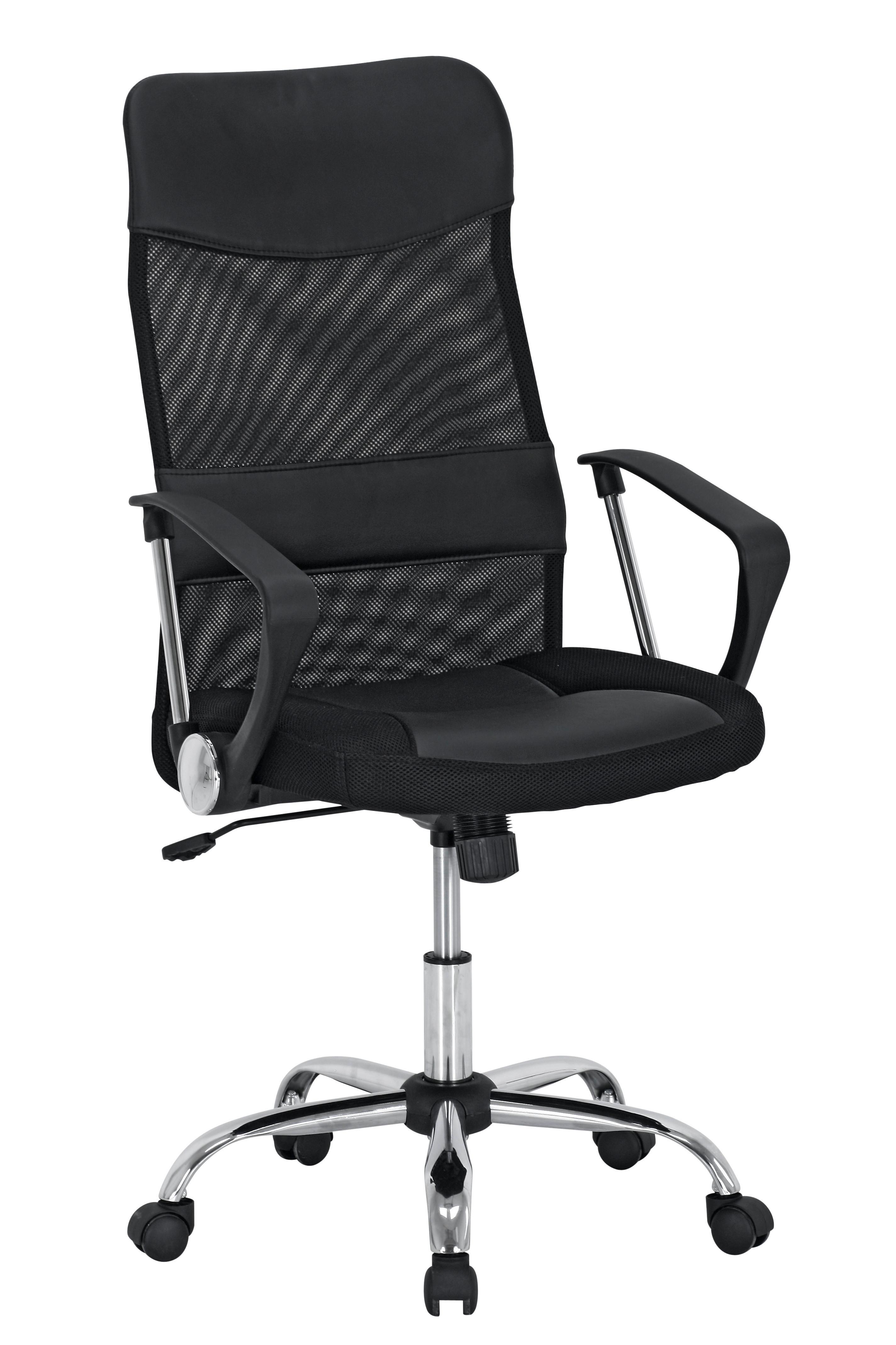 Bürostuhl Grado mit Armlehnen Lederlook Schwarz - Chromfarben/Schwarz, MODERN, Holzwerkstoff/Kunststoff (60/109-119/61,5cm)
