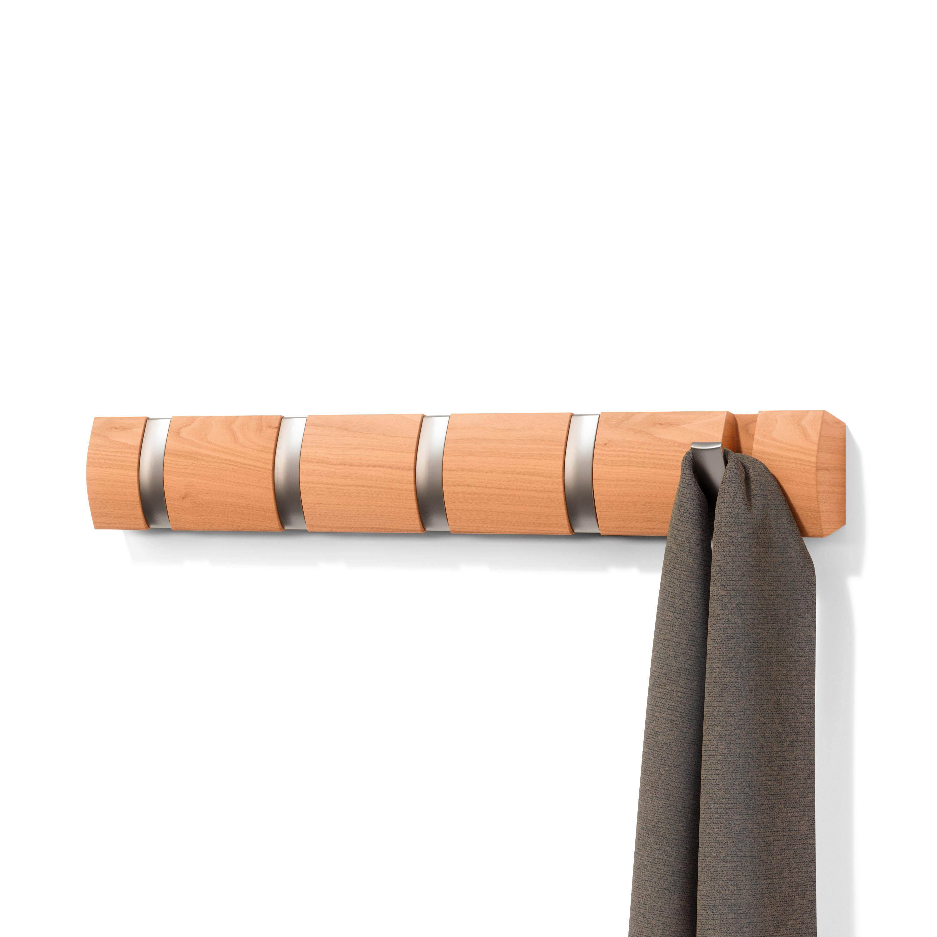 LIŠTA S HÁČIKMI FLIP 5 - prírodná farba, Modern, drevo/plast (51/6/3cm) - Mömax