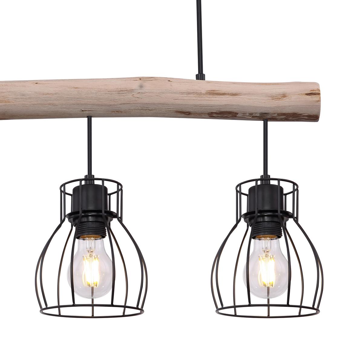 Hängeleuchte H: 140 cm 3-Flammig - Schwarz/Naturfarben, Natur, Holz/Metall (60/13,6/140cm) - Globo