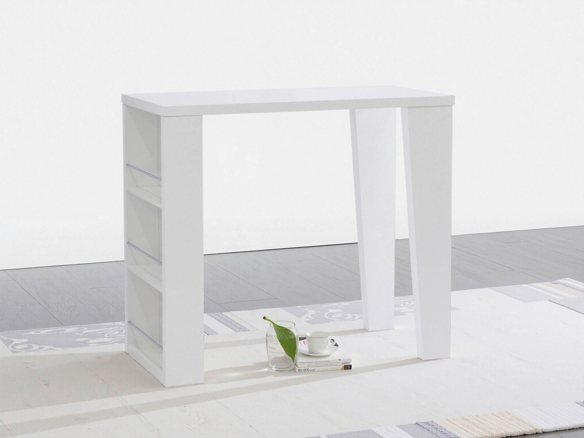 Bartisch Lyon 120x107x60 Cm Mdf Weiß Hochglanz 3 Ablagen - Weiß Hochglanz, KONVENTIONELL, Holzwerkstoff/Metall (120/107/60cm)