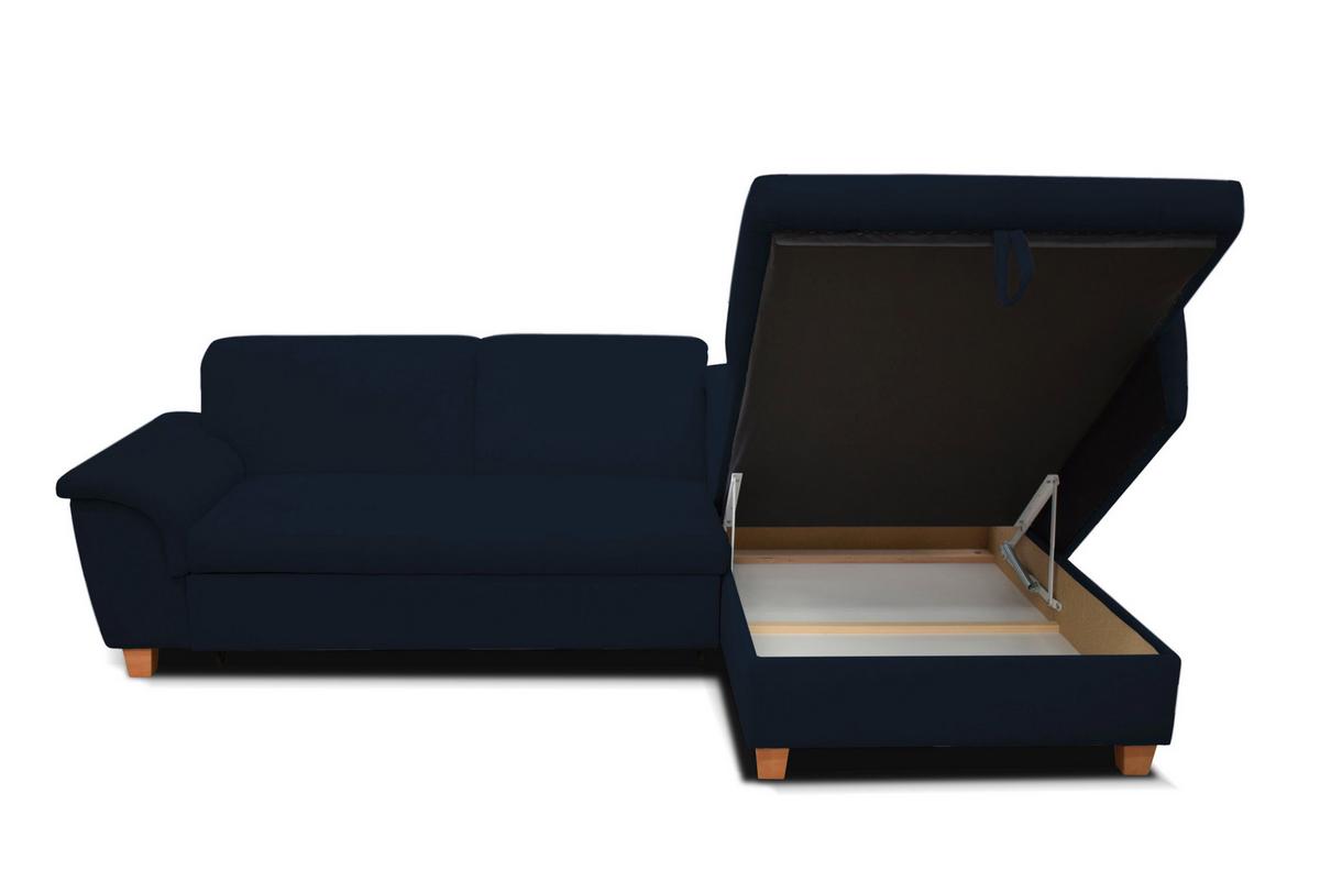 Ecksofa Mit Schlaffunktion & Bettkasten Franzi Blau - Eichefarben/Dunkelblau, KONVENTIONELL, Textil (279/170cm) - MID.YOU