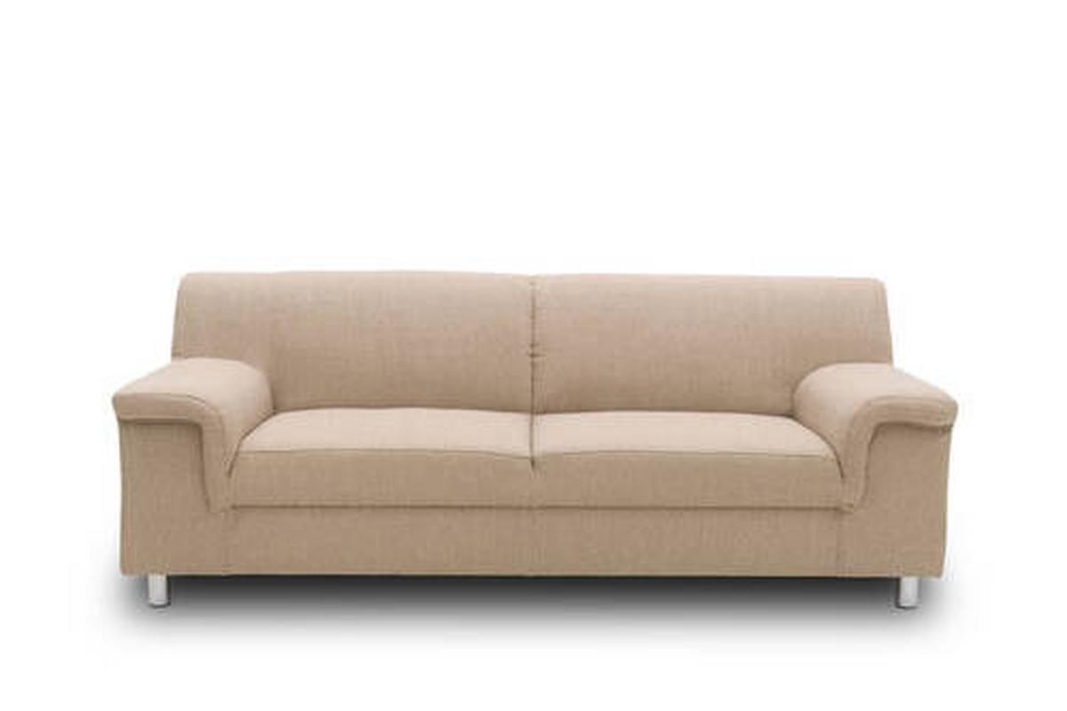 3-Sitzer-Sofa Jamie Rücken Echt Beige Webstoff - Chromfarben/Beige, KONVENTIONELL, Textil (190/72/80cm) - MID.YOU