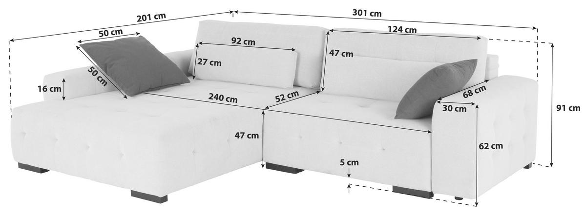 Ecksofa Mit Schlaffunktion Chance Mit Kissen Beige - Beige/Rot, MODERN, Holz/Holzwerkstoff (201/301cm)