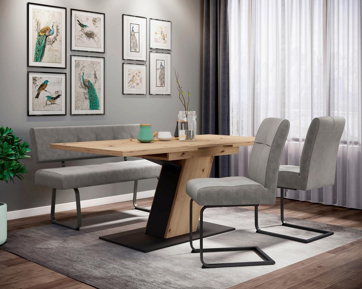 Tischgruppe Luise G - Eiche Artisan/Grau, MODERN, Holzwerkstoff/Textil (140 - 180/76/90cm) - MID.YOU