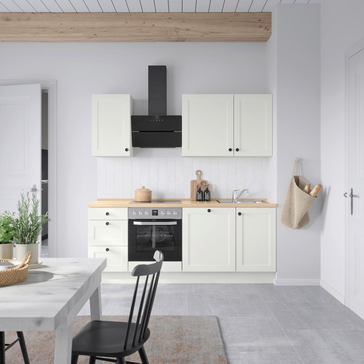 Kuchynská linka 210 cm, biela/dekor dub Sierra - čierna/biela, Modern, kov/kompozitné drevo (210cm) - Nobilia