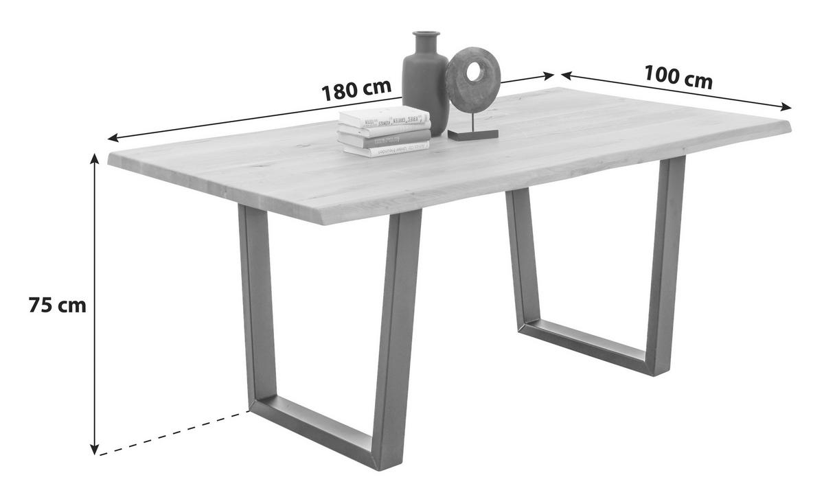 Esstisch Mit Echtholz-platte Benny 180x100 Cm Eiche/schwarz - Eichefarben/Schwarz, Natur, Holz/Metall (180/100/75cm) - MID.YOU