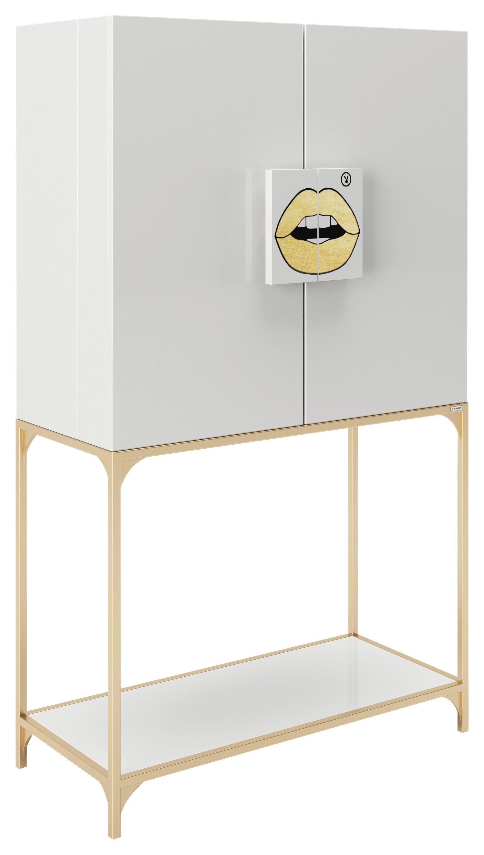 Barschrank Brandi 2-Türig Weiß/Goldfarben 100x170x45 cm - Goldfarben/Weiß, LIFESTYLE, Glas/Holzwerkstoff (100/170/45cm) - Playboy