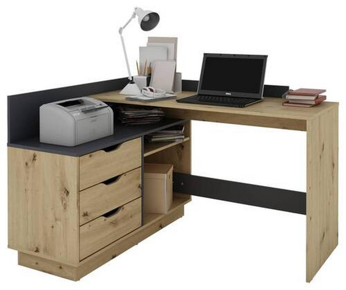 Eckschreibtisch Mit Stauraum B 105cm H 84cm Belfast - Anthrazit/Eiche Artisan, LIFESTYLE, Holzwerkstoff (129/105/84cm) - MID.YOU