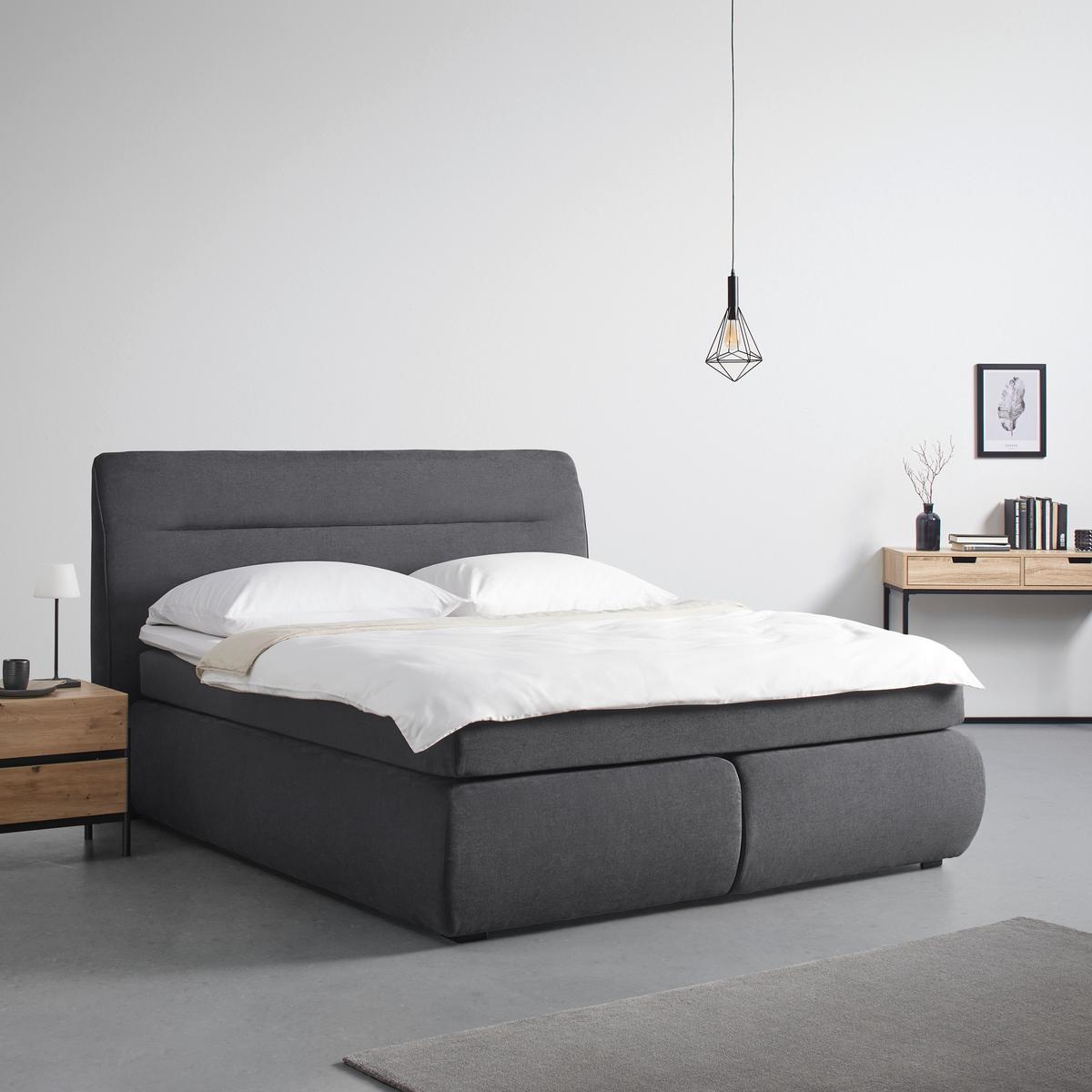 Postel Boxspring s topperem Bella, 180x200 - šedá/černá, Moderní, dřevo/textil (180/200cm) - Bessagi Home