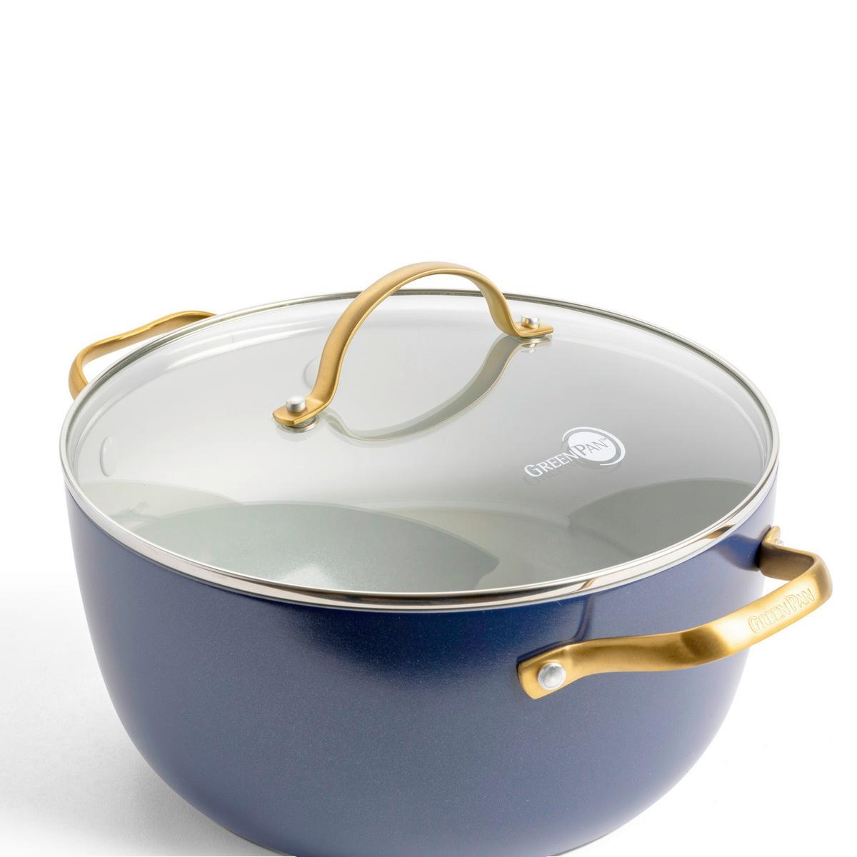 Kochtopfset 6-Teilig. dunkelblau/Weiß/Gold - Goldfarben/Weiß, Basics, Glas/Metall - GreenPan