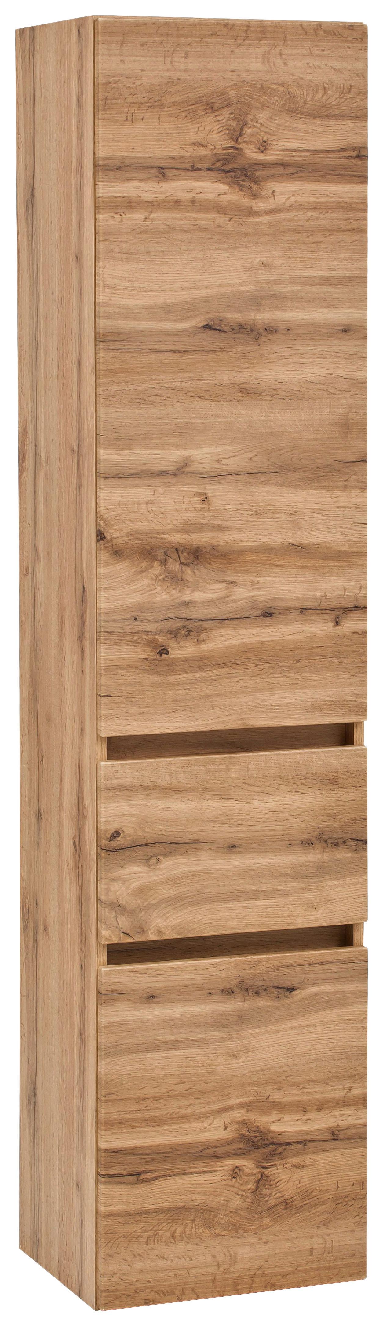 Badezimmer Hochschrank Kopenhagen BxH 40x180 cm - Eichefarben/Silberfarben, KONVENTIONELL, Holzwerkstoff (40/180/35cm) - Held