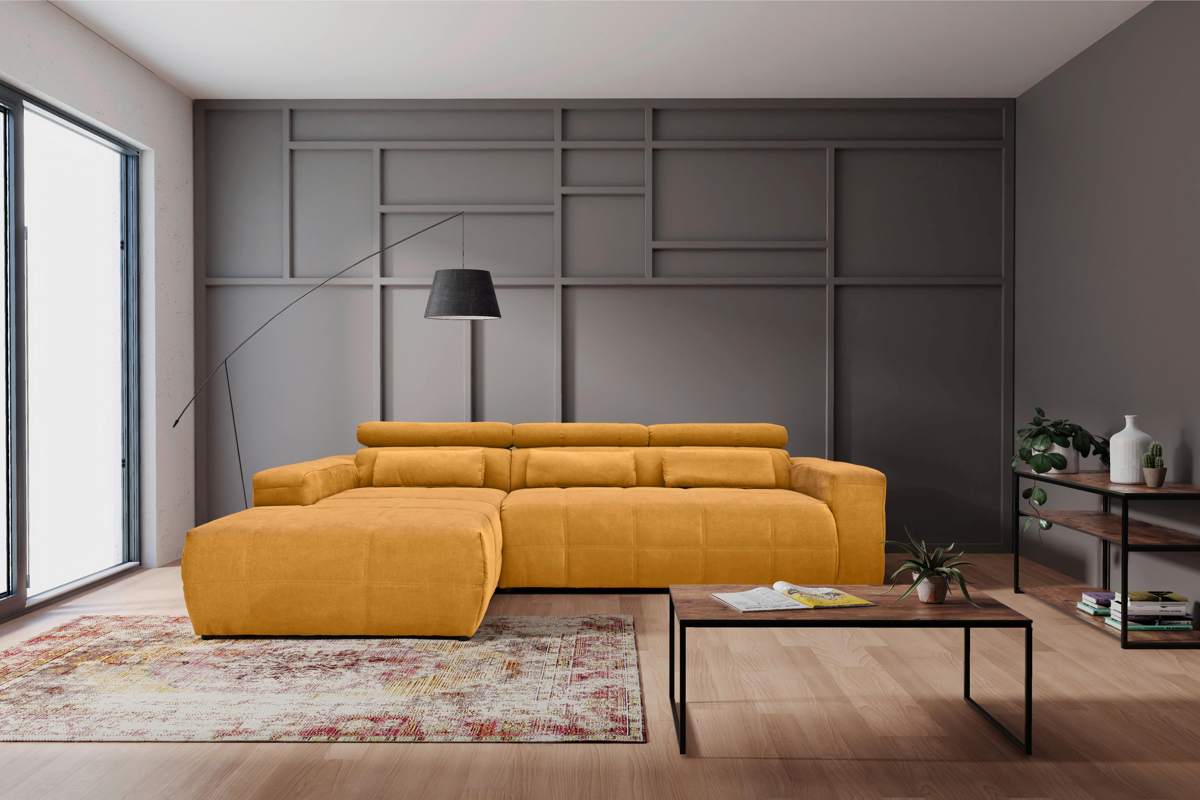 Ecksofa Mit Sitztiefen- Verstellung Brandon Orange - Schwarz/Orange, Design, Textil (175/285cm) - MID.YOU