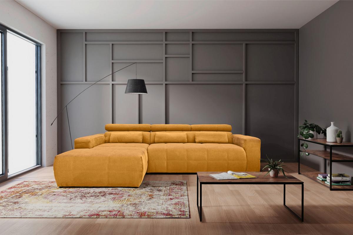 Ecksofa + Kopfteilverstellung Brandon Orange Mikrofaser - Schwarz/Orange, Design, Textil (175/285cm) - MID.YOU