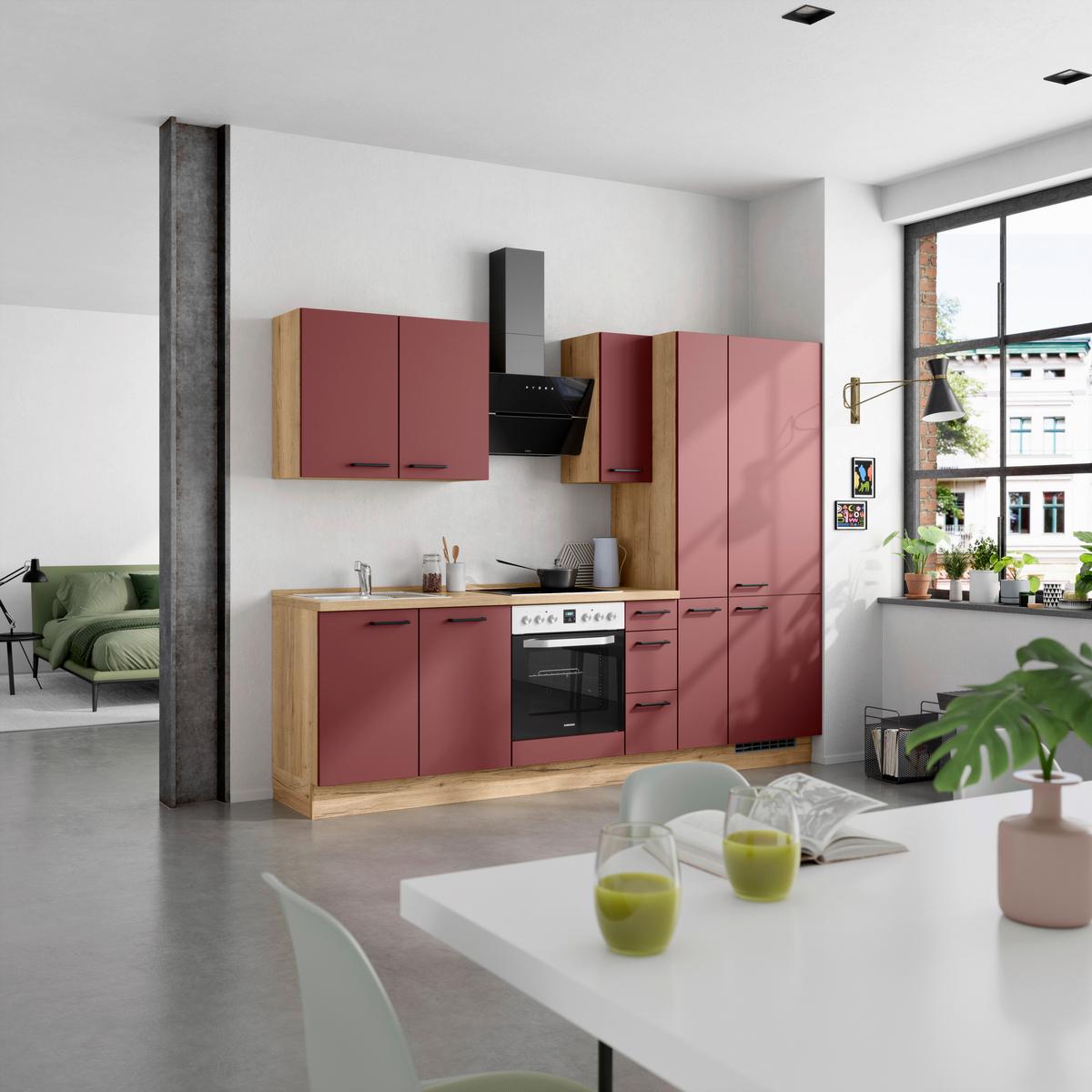 Küchenleerblock Easytouch High-Line, H3 Rechts - Eichefarben/Rot, MODERN, Holzwerkstoff (270cm) - Nobilia