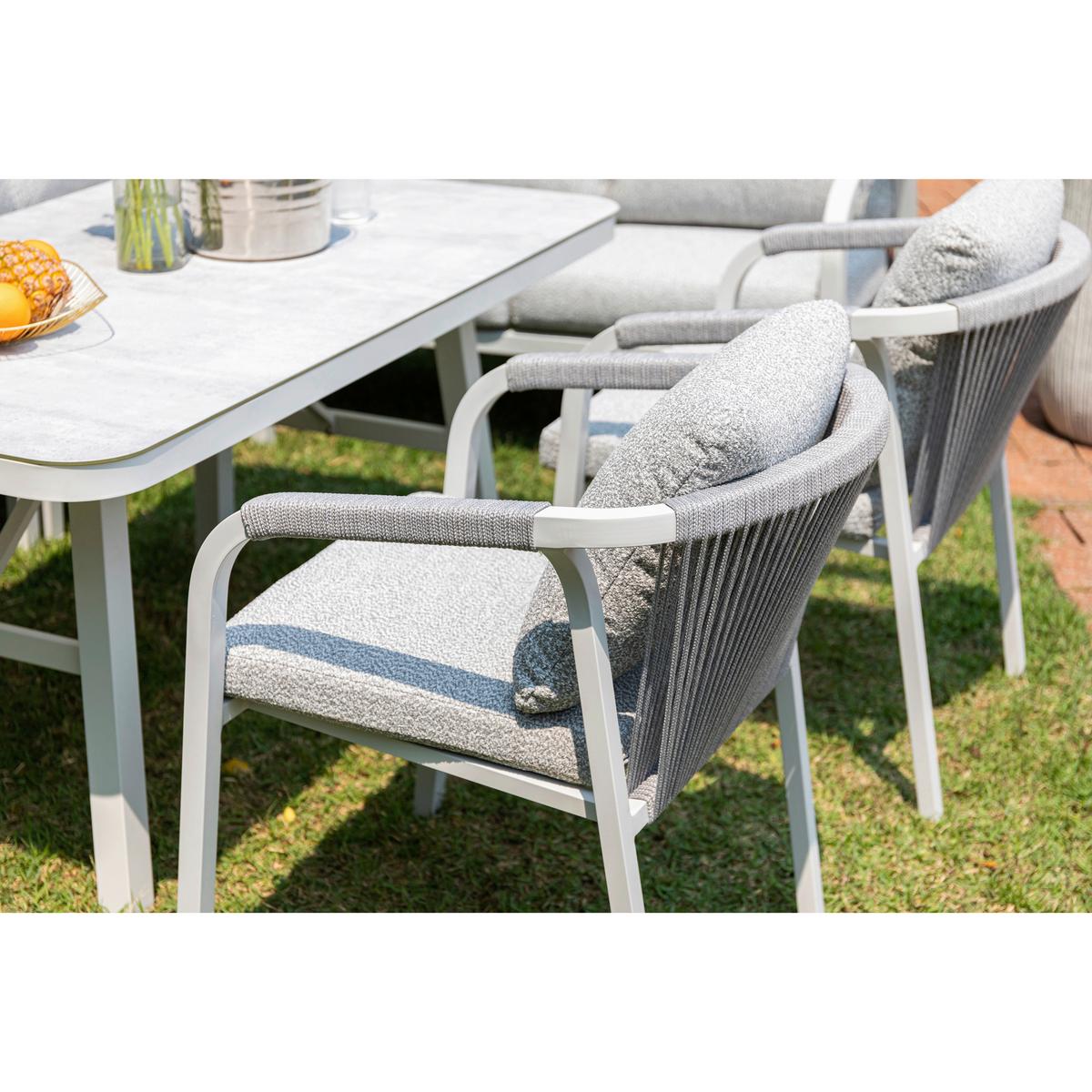 DINING-LOUNGESET HARVEY XL - Weiß/Grau, MODERN, Glas/Textil - Gardenson