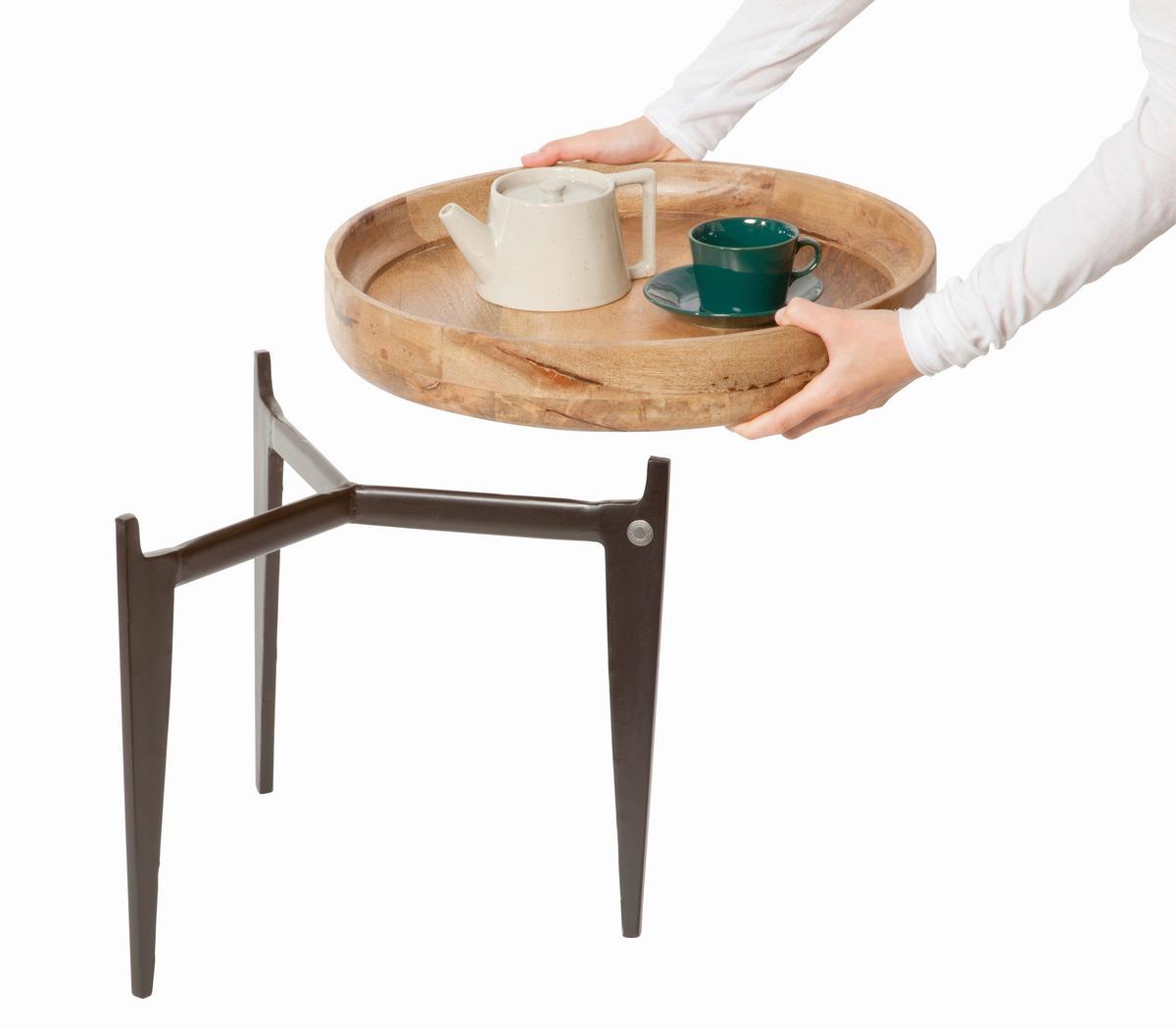 BEISTELLTISCH Mangoholz B: 46cm - Schwarz/Naturfarben, Design, Holz/Metall (46/46/42cm) - MID.YOU