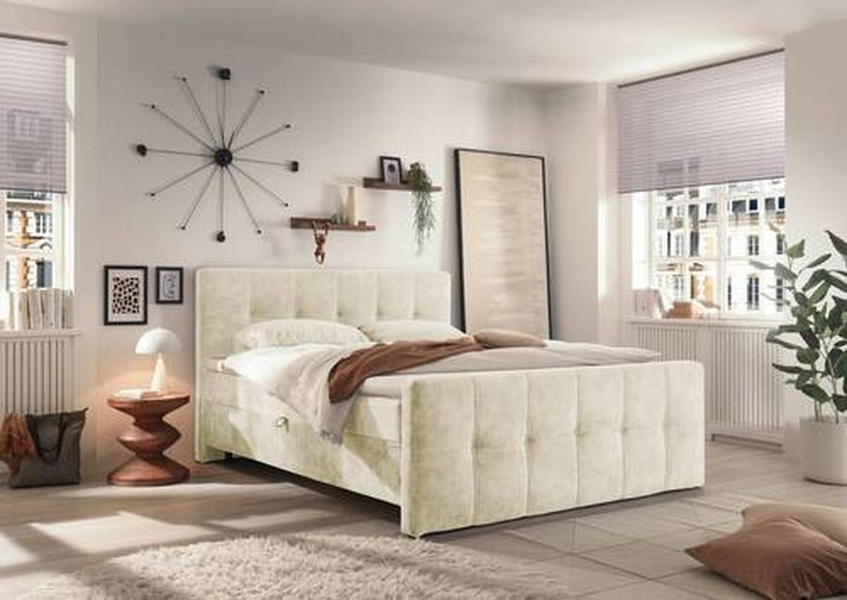 Boxbett Valetta 6 - Creme/Schwarz, MODERN, Holzwerkstoff/Textil (180/200cm) - MID.YOU