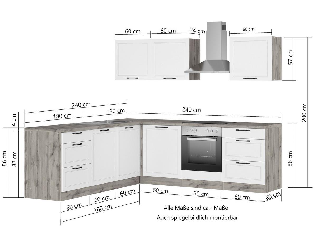 Eckküche Meran Mit Geräten 240x240 Cm Weiß/eiche Dekor - Eiche Wotan/Weiß, LIFESTYLE, Holzwerkstoff (240/240cm) - Held